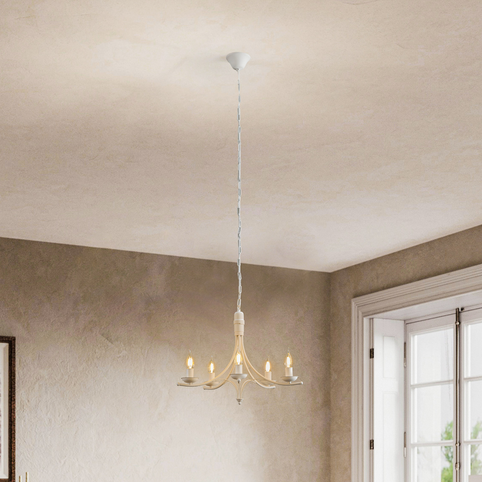 Kandela chandelier, five-bulb, white