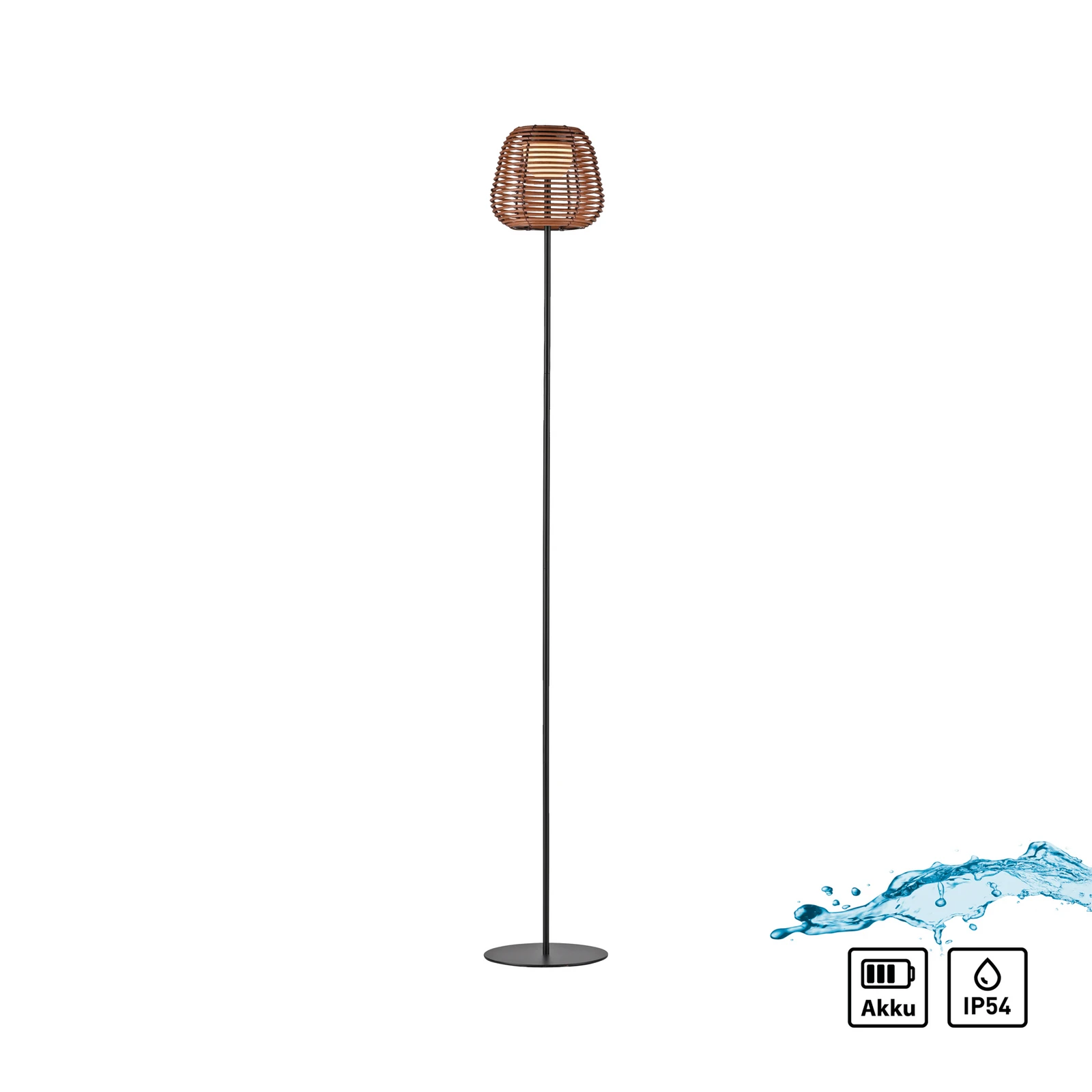 JUST LIGHT. Lampada LED da pavimento Askia, in rattan, IP54, touchdim