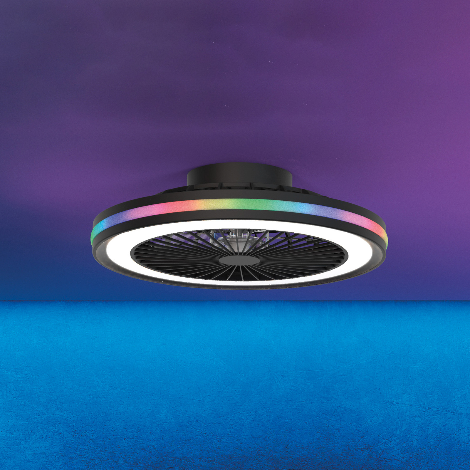 Ventilateur de plafond LED Gamer noir DC silencieux Ø 47 cm CCT RVB
