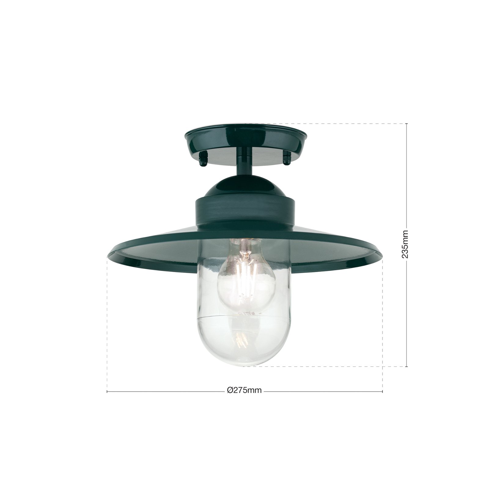 Edward outdoor ceiling lamp, green, Ø 27.5 cm, aluminium/glass