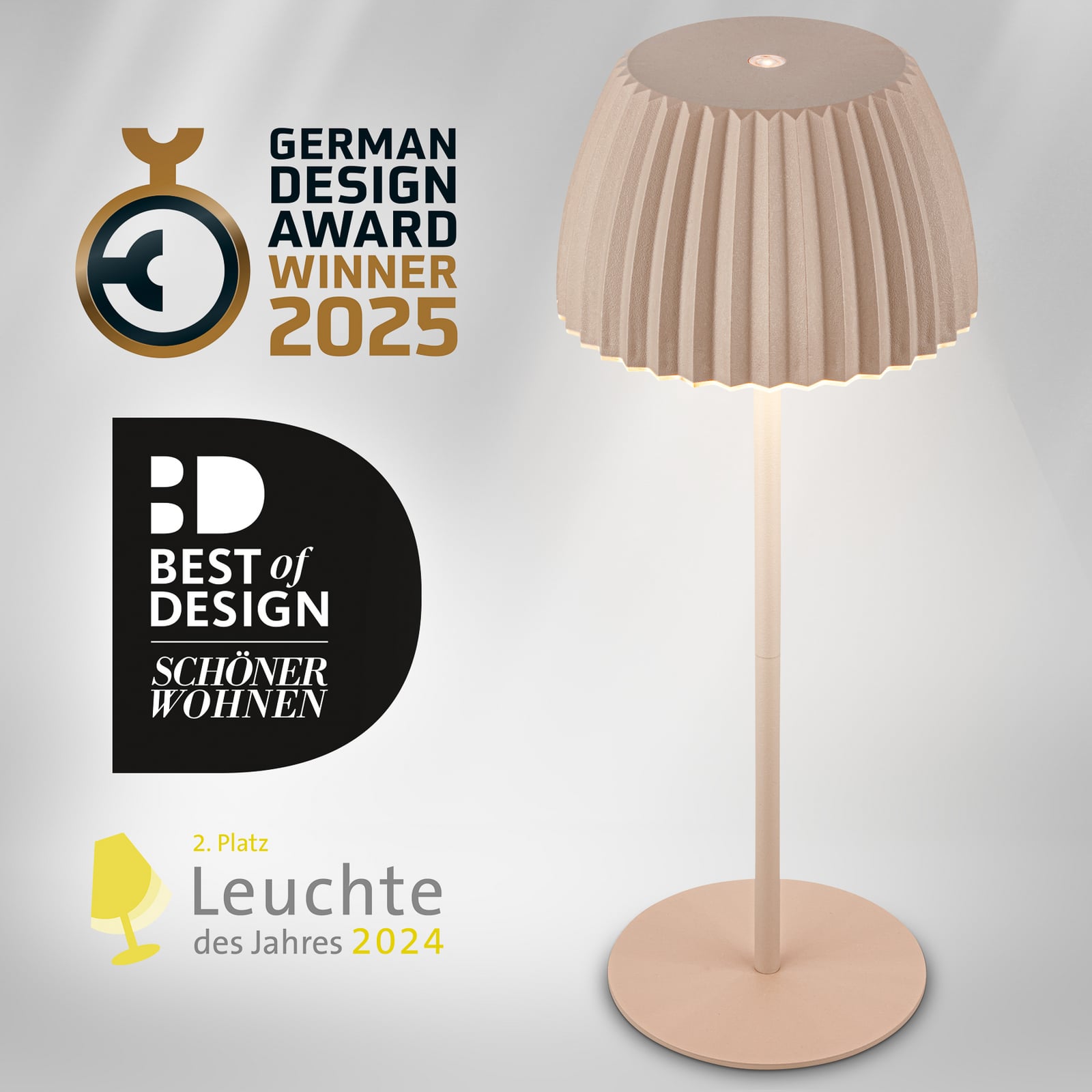 LED акумулаторна настолна лампа Brilo unplugged Riffle, 36 cm, бежова