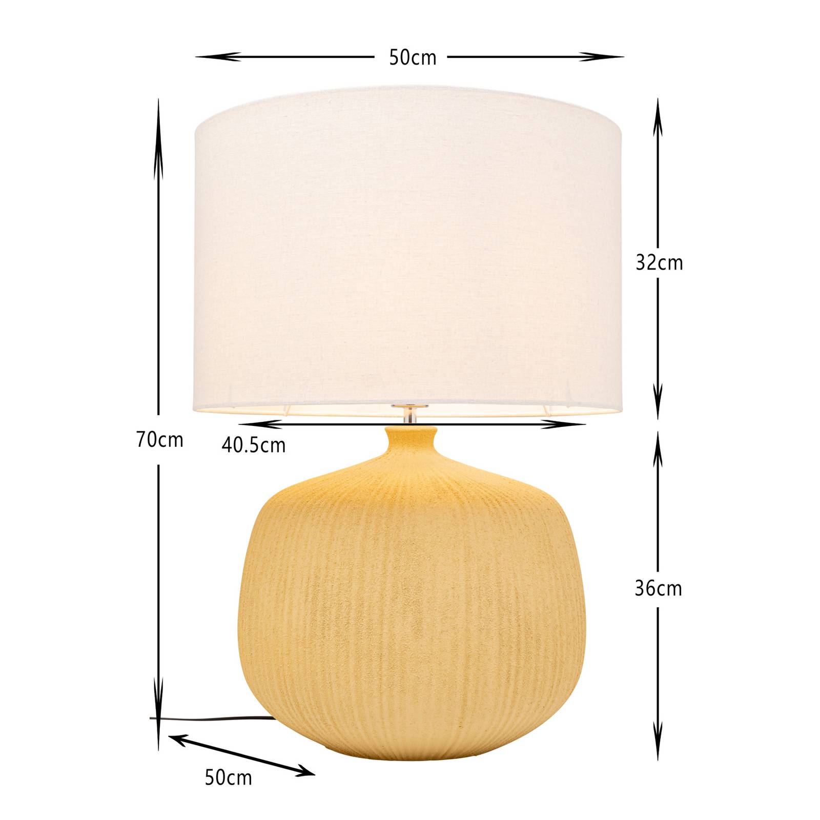 Lampa stołowa KARE Luma, żółta, bawełna/kamionka, 70 cm, E27