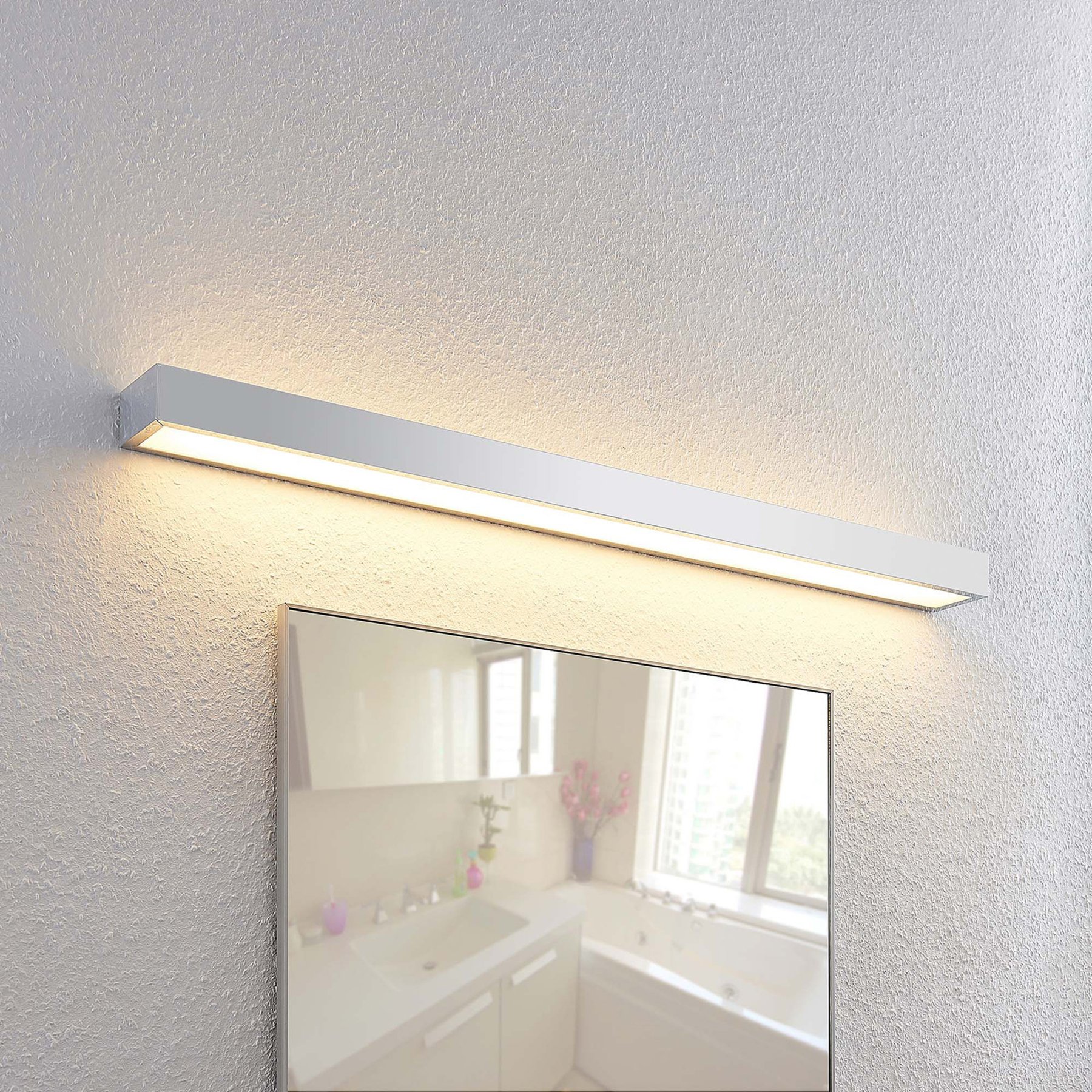 Lindby Layan LED bathroom wall light, chrome 90 cm, for Bathroom, aluminium, steel, glass, acrylic, 18 W, energy efficiency: A+, W: 90 cm, H: 8 cm