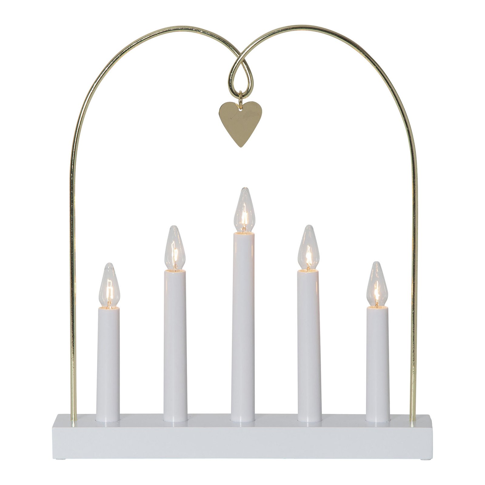 Glossy window candleholder, arch, 5-bulb, white