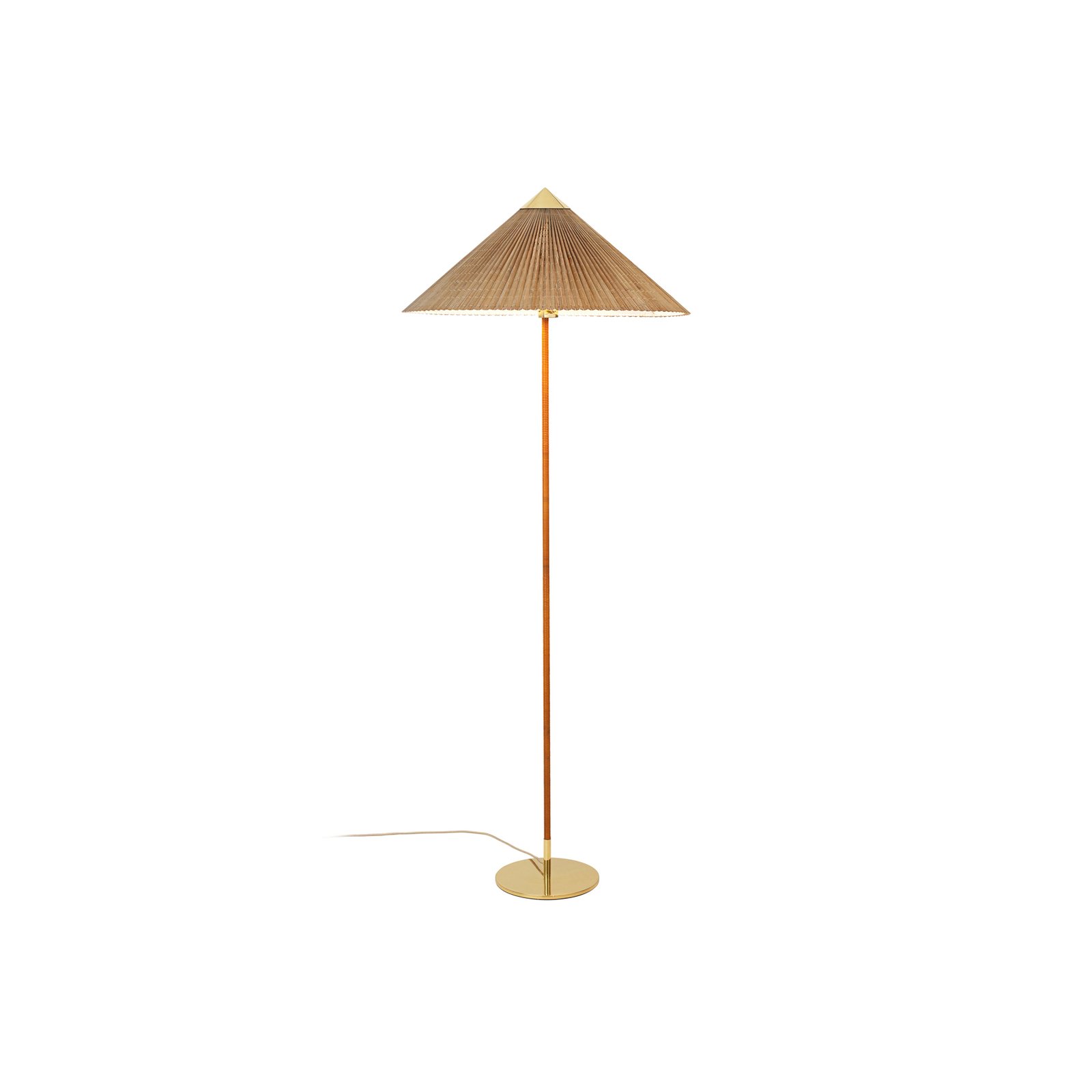 Stojacia lampa GUBI 9602, mosadz/ratan, bambusové tienidlo