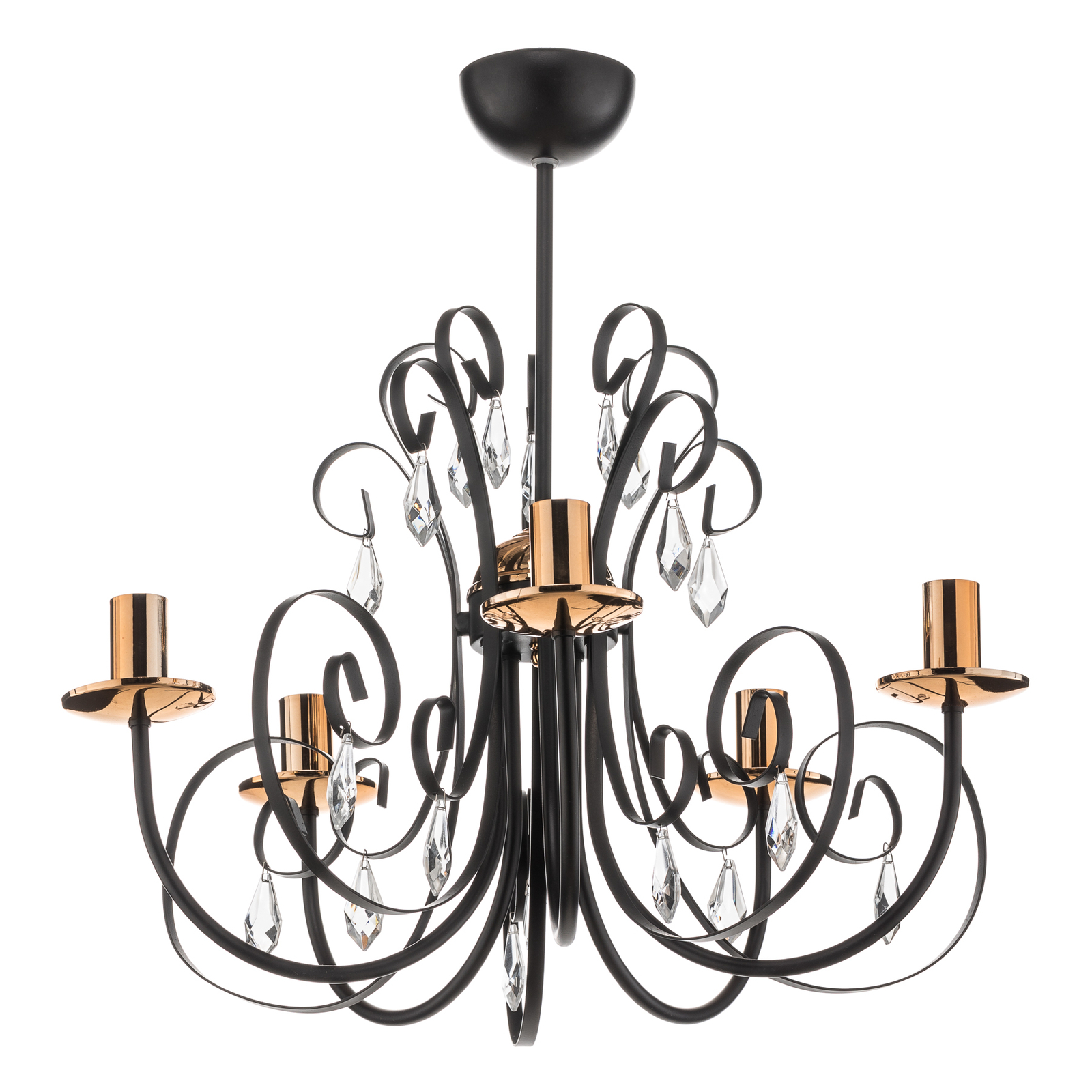 Lámpara de araña Foreman 5, 5 luces, negro-cobre