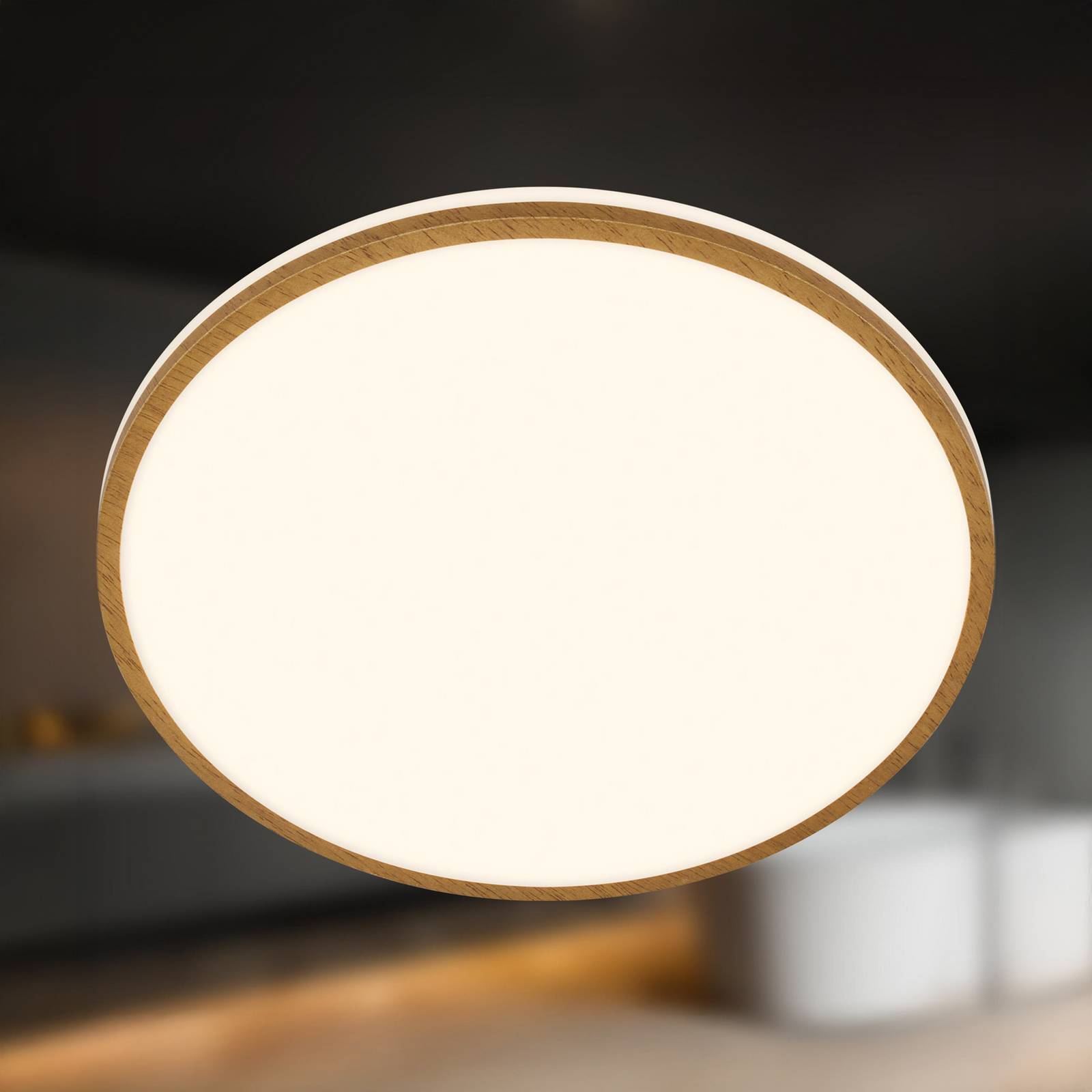 Lampa sufitowa LED Acorus, Ø 33 cm, biała/kolor drewna, IP44
