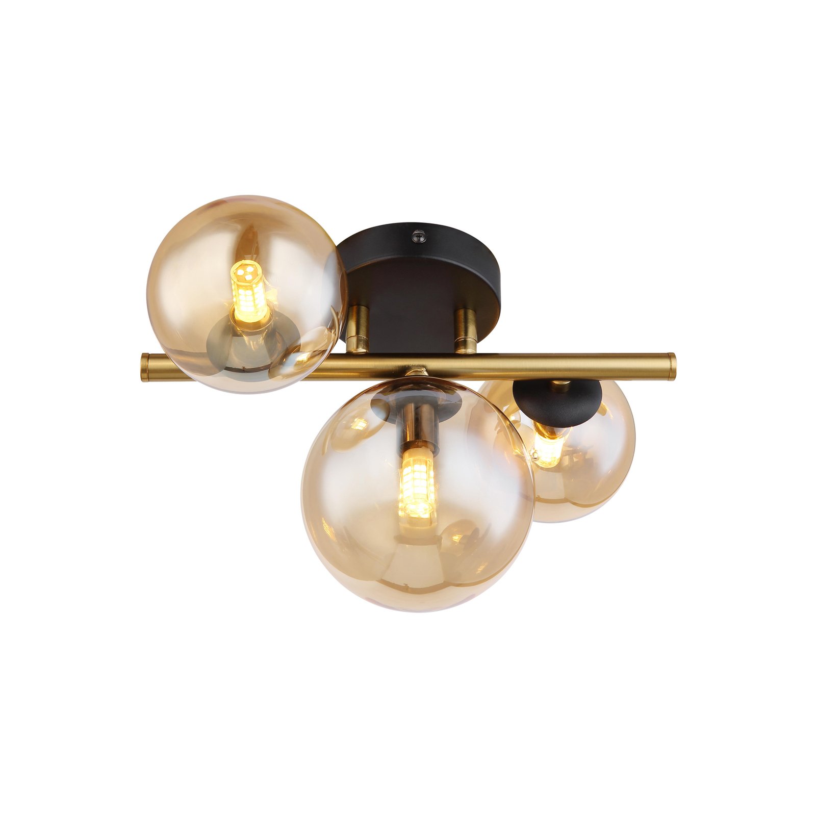 Riha LED ceiling light, amber, length 28.5 cm, 3-bulb, glass