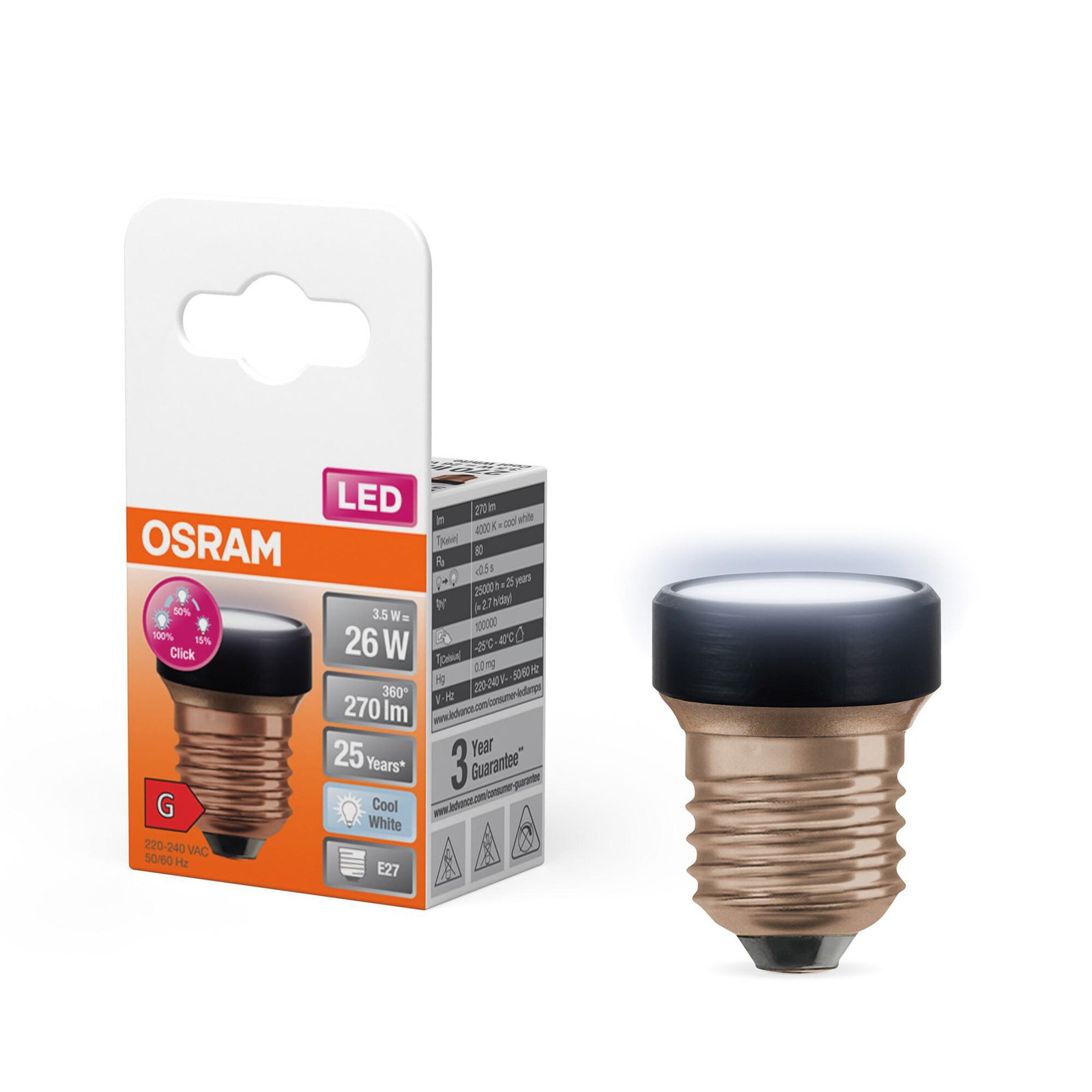 OSRAM LED Star Flat E27 3,5W 4 000K 3-Step-dim vyměnitelný kroužek