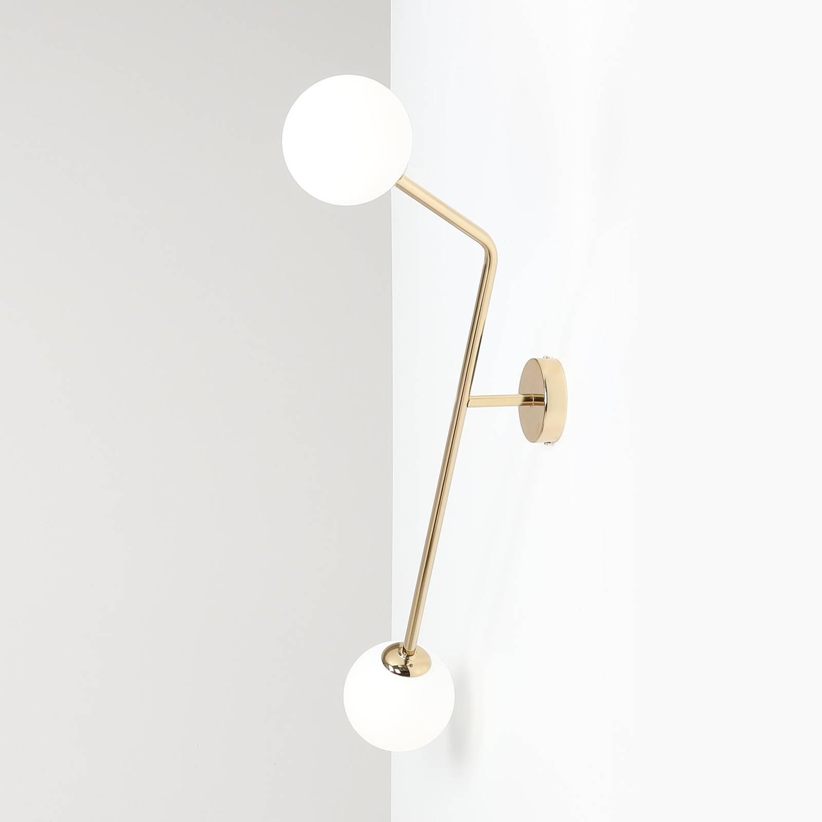 Euluna wandlamp Pure, 2-lamps, goud, verticaal, voor woon-/ eetkamer, metaal, frosted glas, E14, 40 W, B: 14 cm, H: 99 cm
