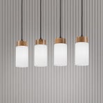 Markus pendant light, opal glass/oak, length 80 cm, 4-bulb.