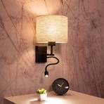 Boho wall light with a reading arm, black/beige