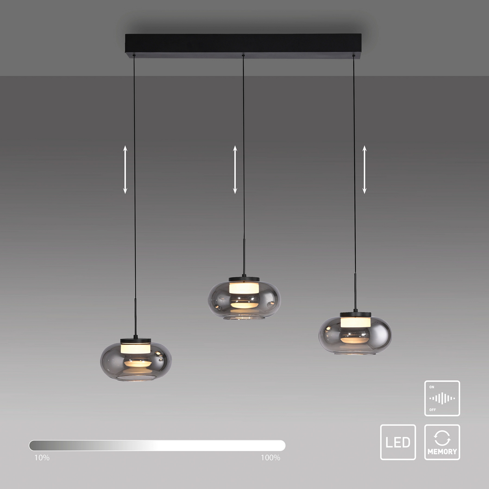 LED-visoka svetilka Sia, 3-svetilna, dimno siva, 3.000 K LED-visoka svetilka Sia, 3-svetilna, dimno siva, 3.000 K