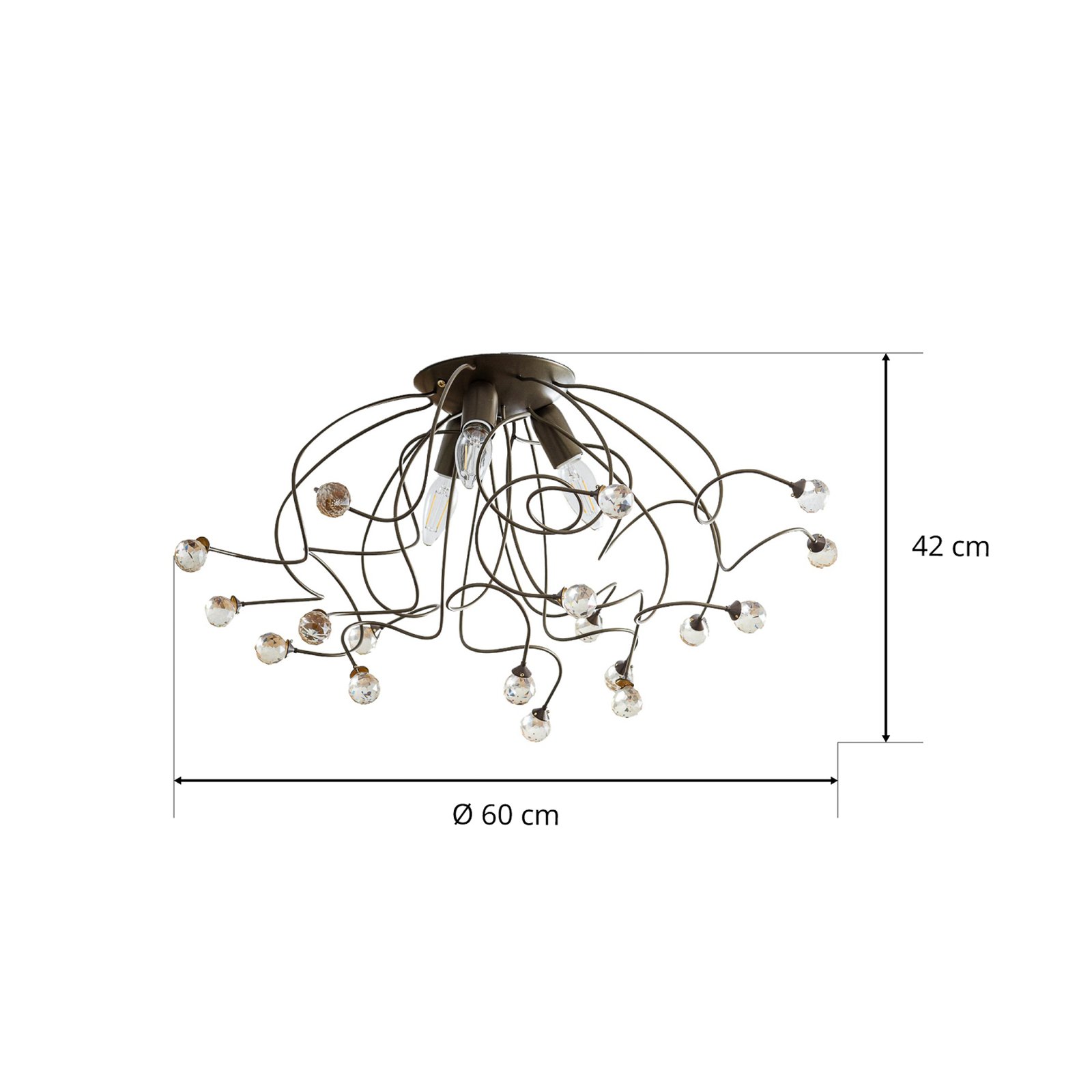 Stropní lampa Trilly v bronzové barvě s krystaly, 3fl.