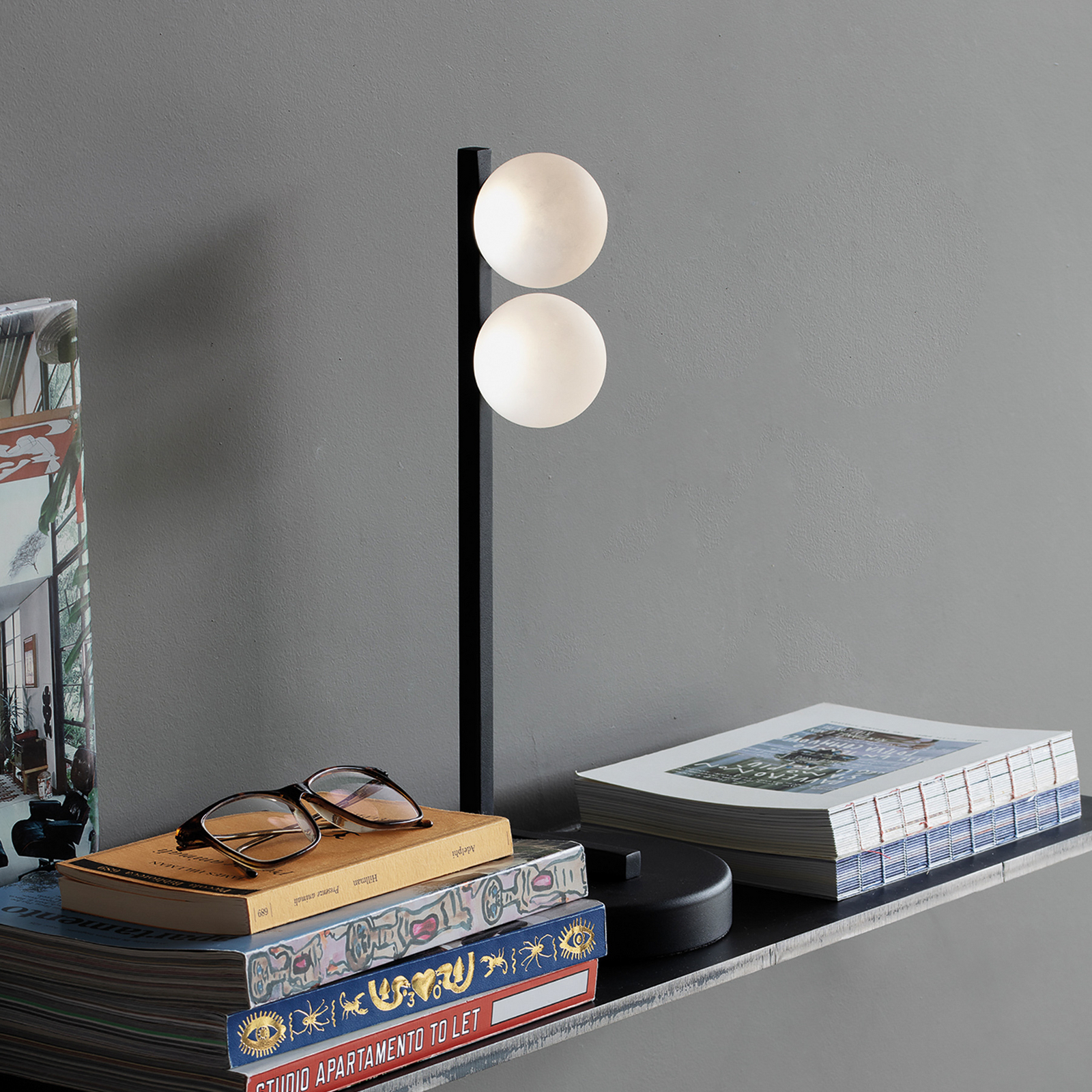 IDEAL LUX Binomio asztali lámpa, fekete, magasság 38 cm, fém