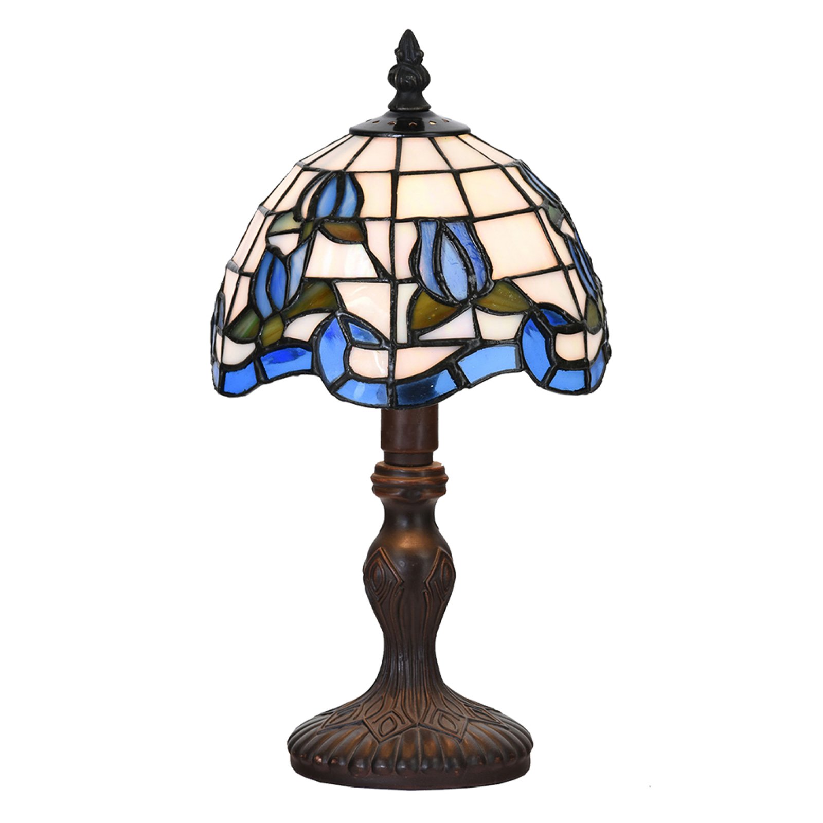Bordlampe 5LL-6158, Tiffany-design blå/beige