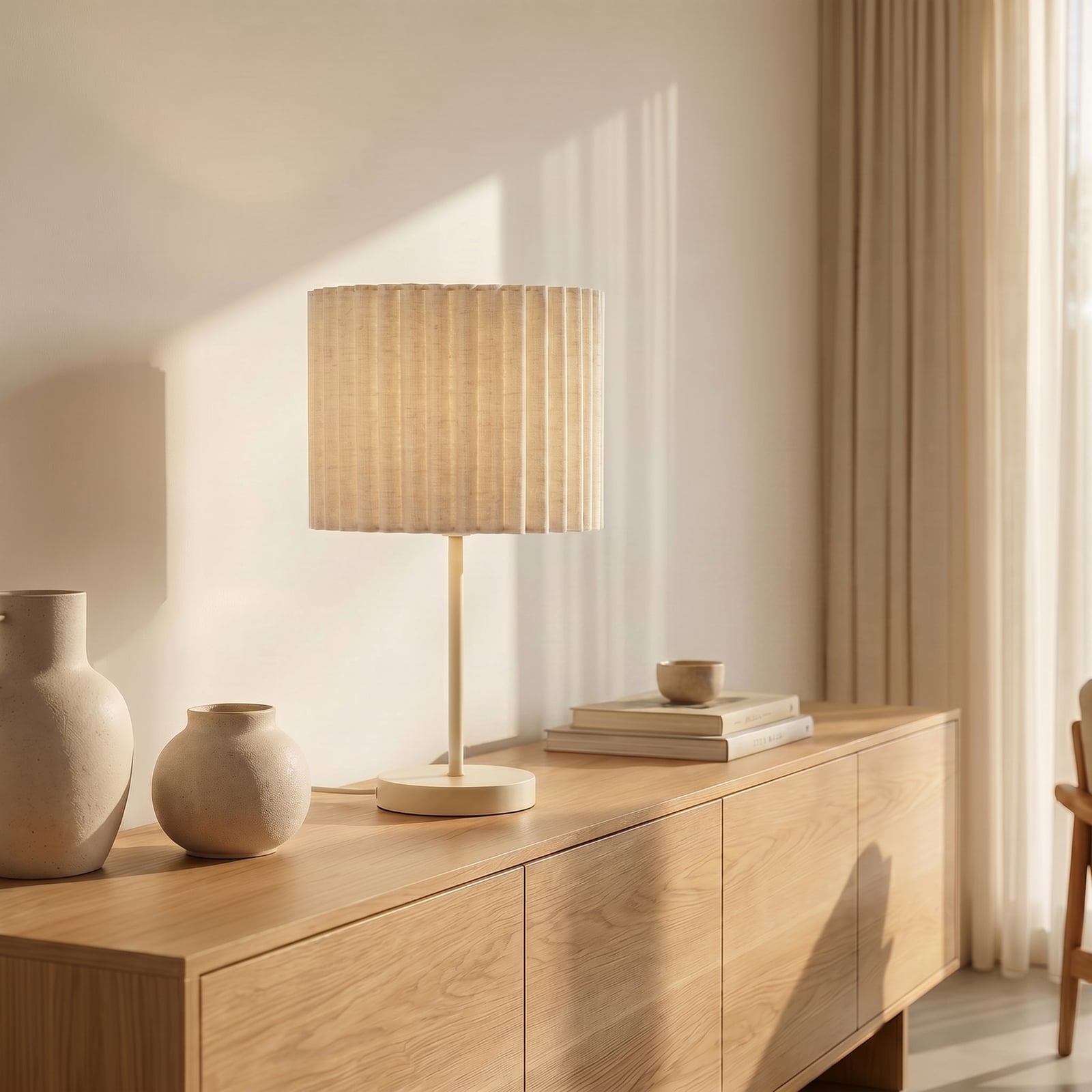 Stolní lampa Libbie, výška 45 cm, plátno, krémová, E27 – Lindby