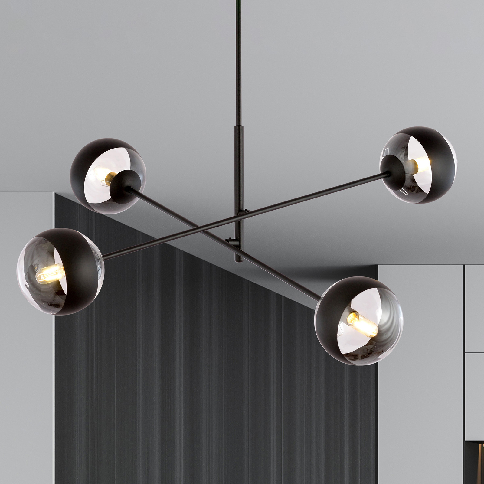 Plafón lineal, negro/transparente, 4 luces