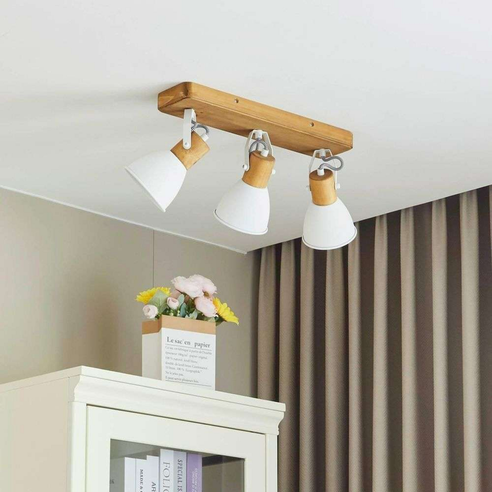 Merela 3 Kattovalaisin Wood/White - Lindby