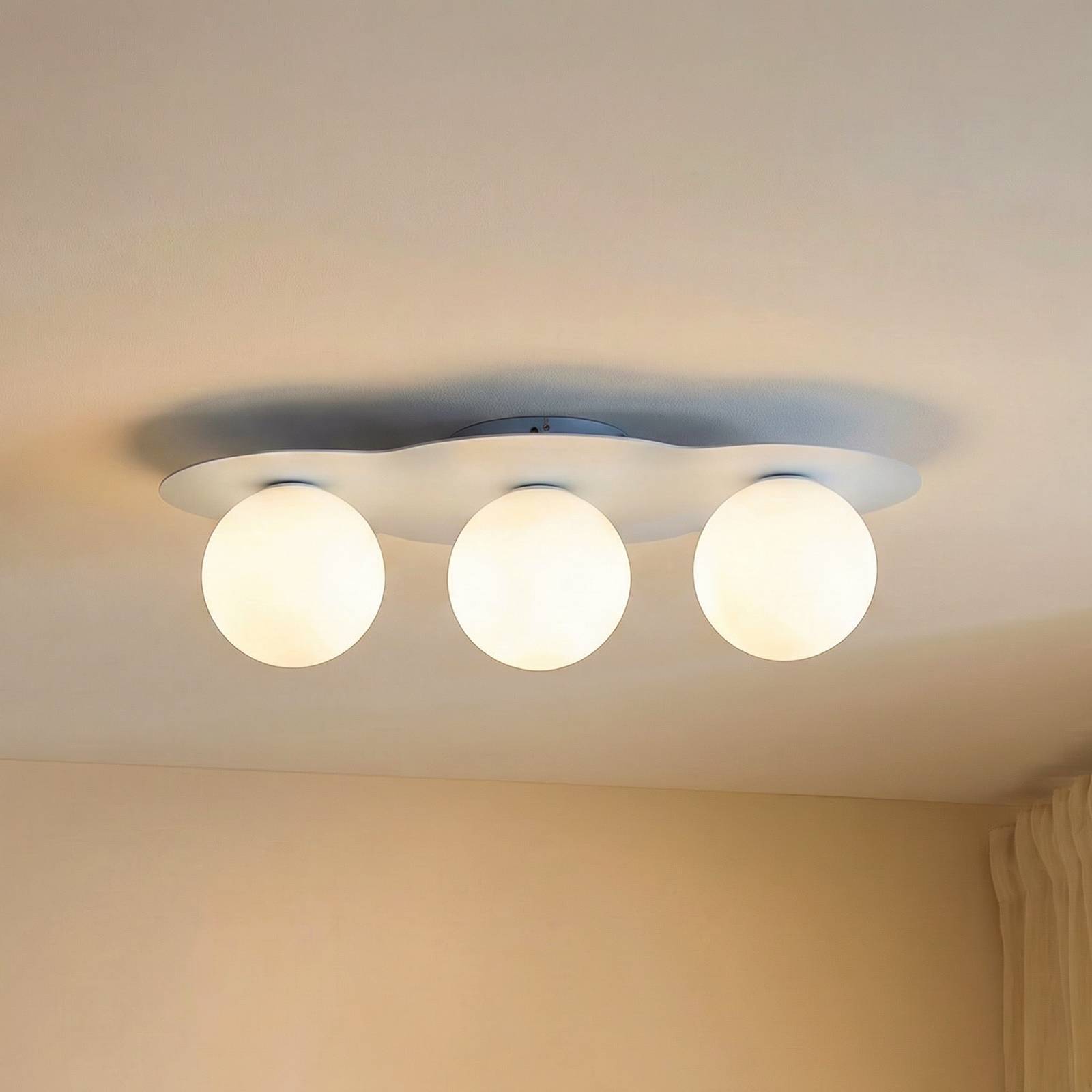 TK Lighting Plafonnier Cloud, bleu, à 3 lampes, verre, longueur 51 cm, G9