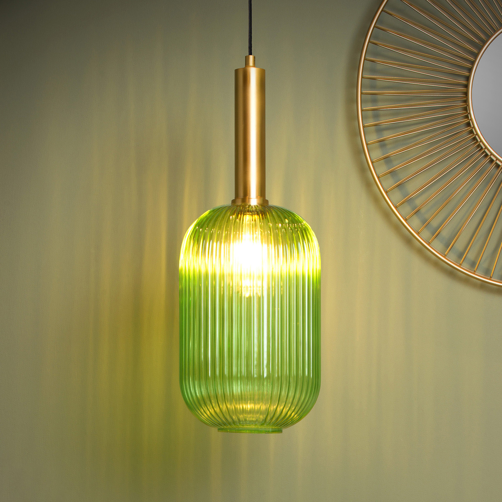Lámpara colgante de vidrio Maloto, Ø 20 cm, verde