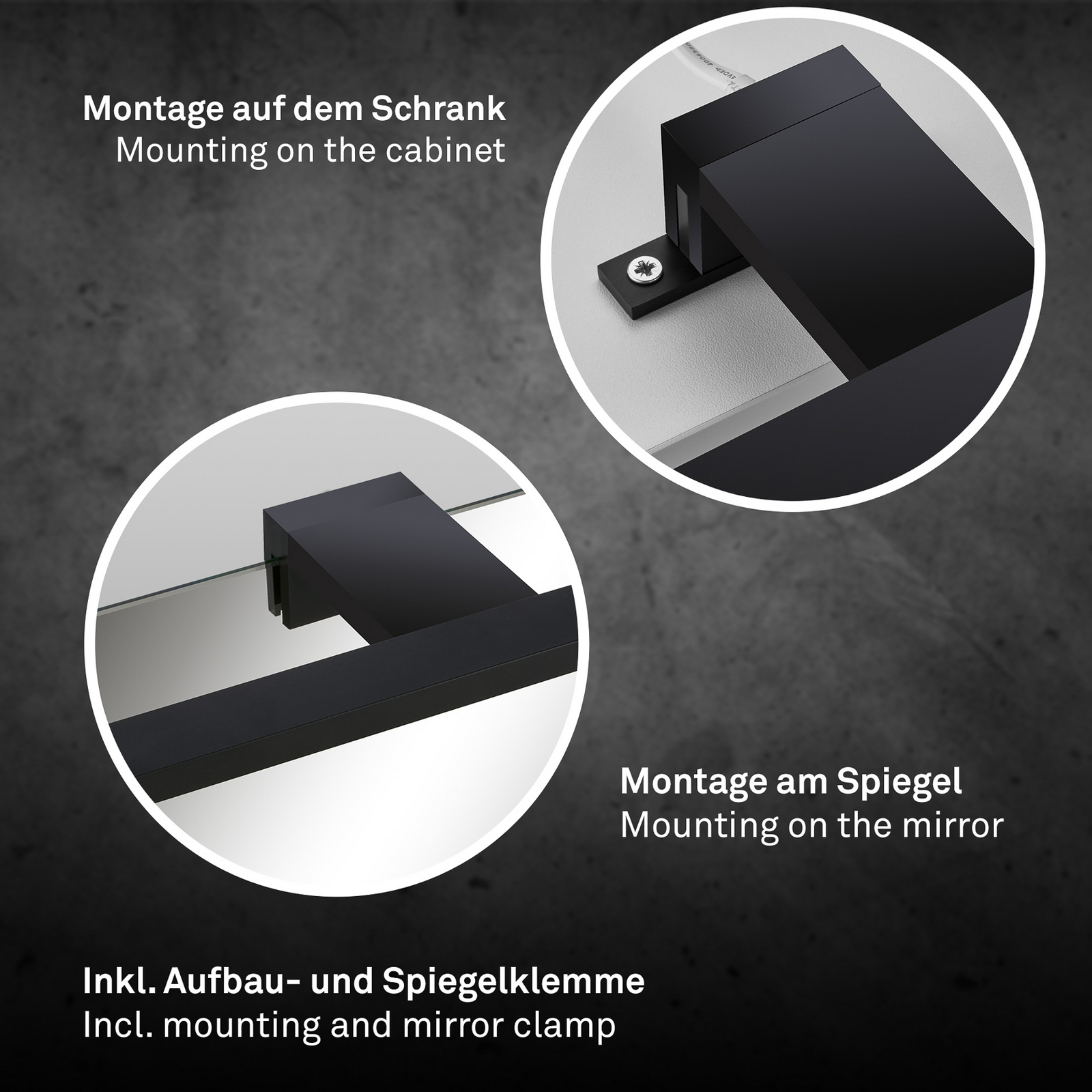 LED spoguļlampa Dun 2 in 1, melna matēta, IP44, garums 50 cm