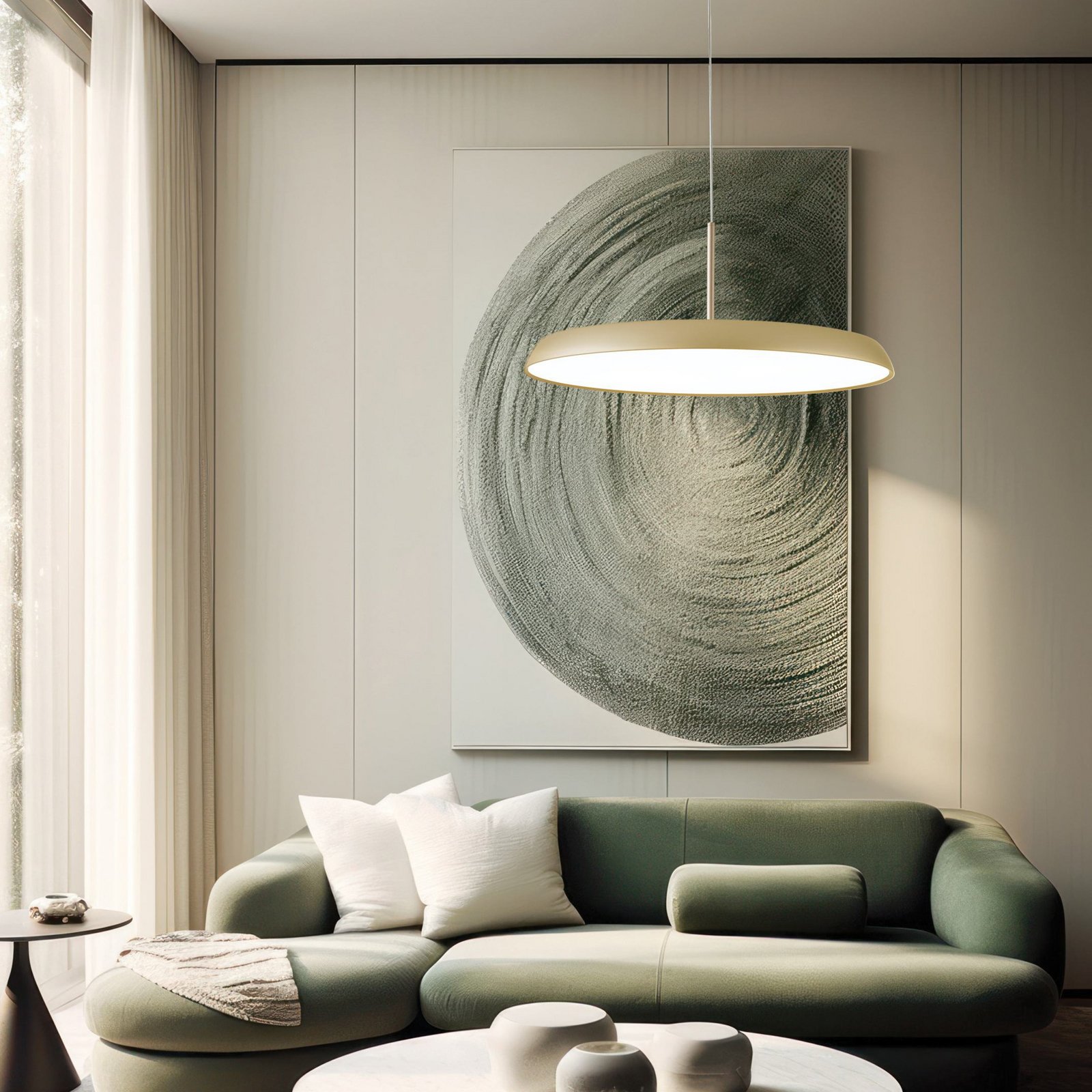 LED-Hängelampe Art, creme-goldfarben, Ø 45 cm, Metall