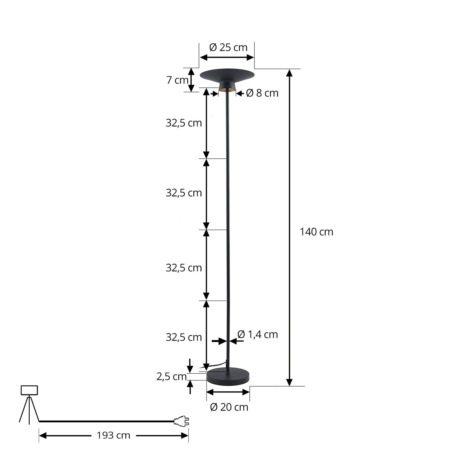 Lindby LED stāvlampa Norvind, melna, metāls, 1 gaisma