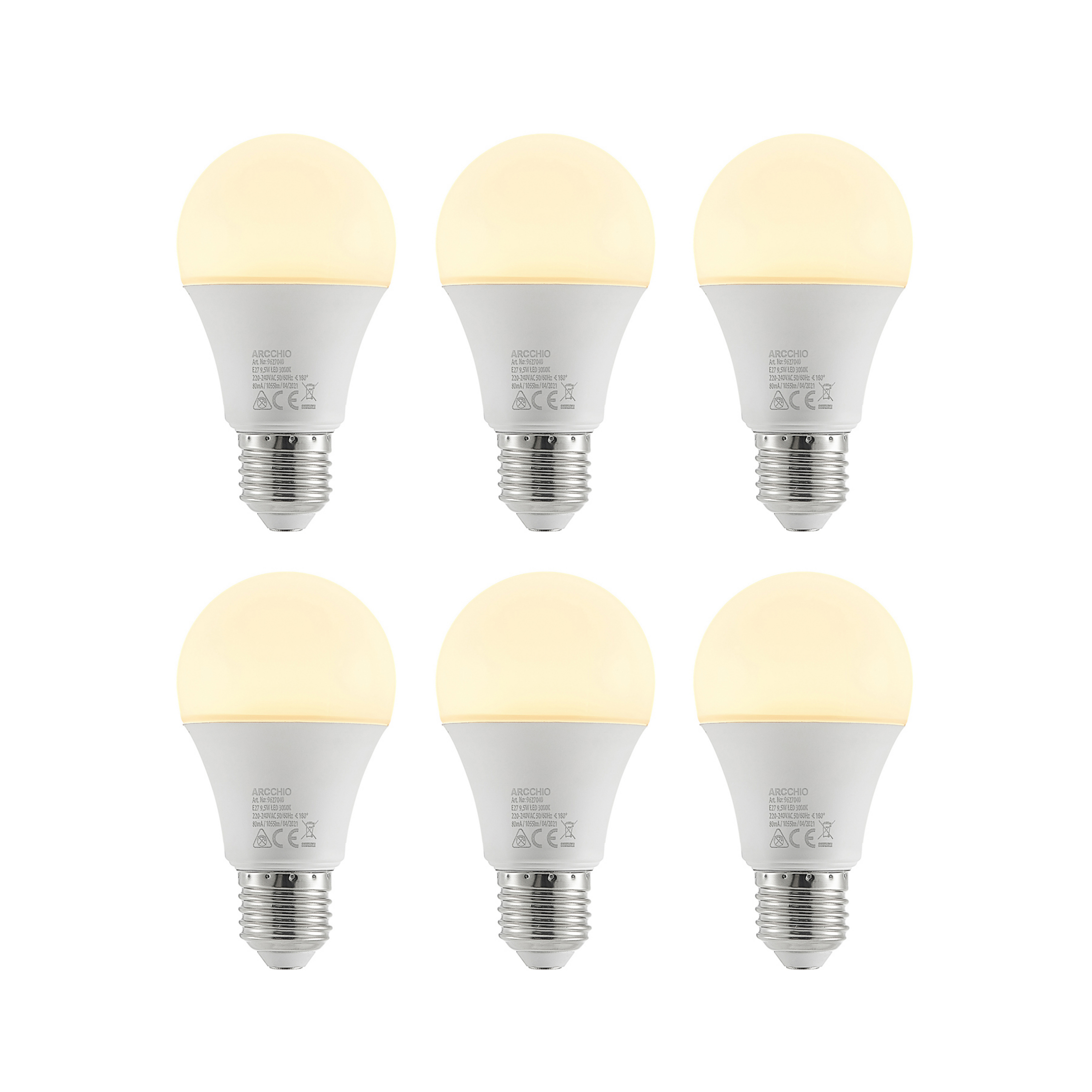 LED-Lampe E27 A60 9,5W 3.000K opal, 6er-Set