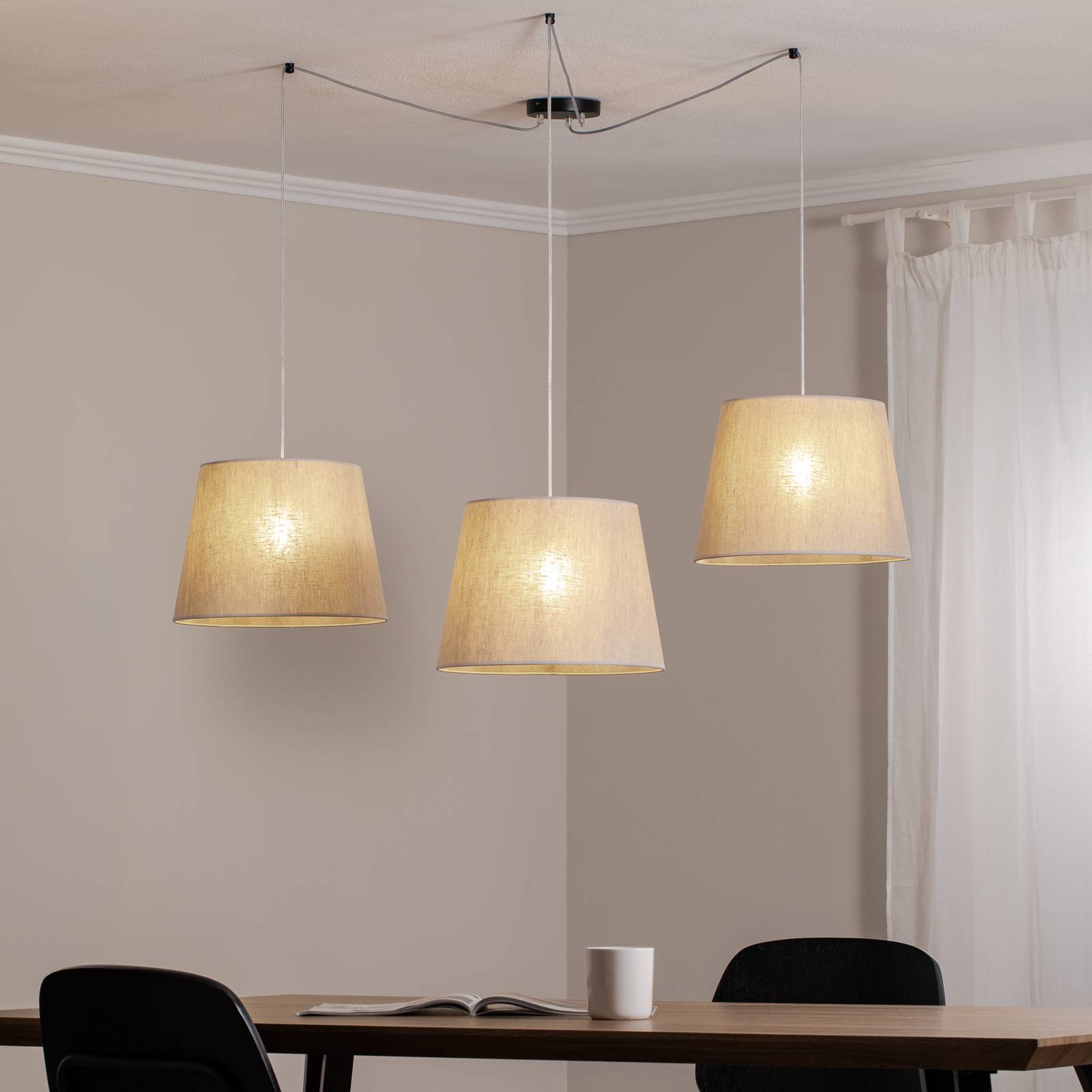 Pendellampe Ascot, beigefarben, Stoff, 3-flg., dezentral günstig online kaufen