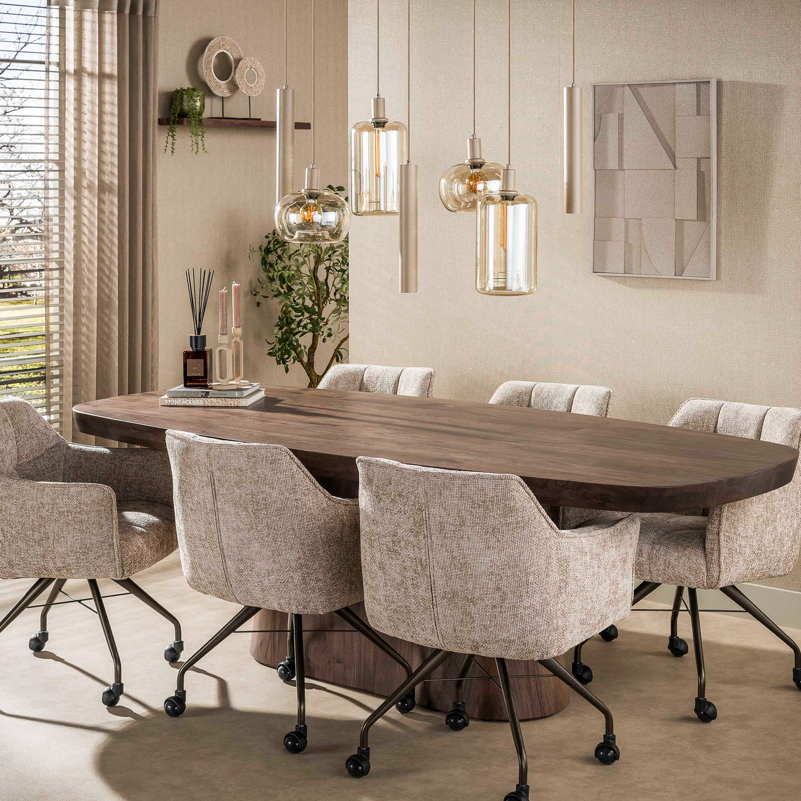 Pendelleuchte Serene, beige, Glas, 7-flammig, E27, GU10 Pendelleuchte Serene, beige, Glas, 7-flammig, E27, GU10