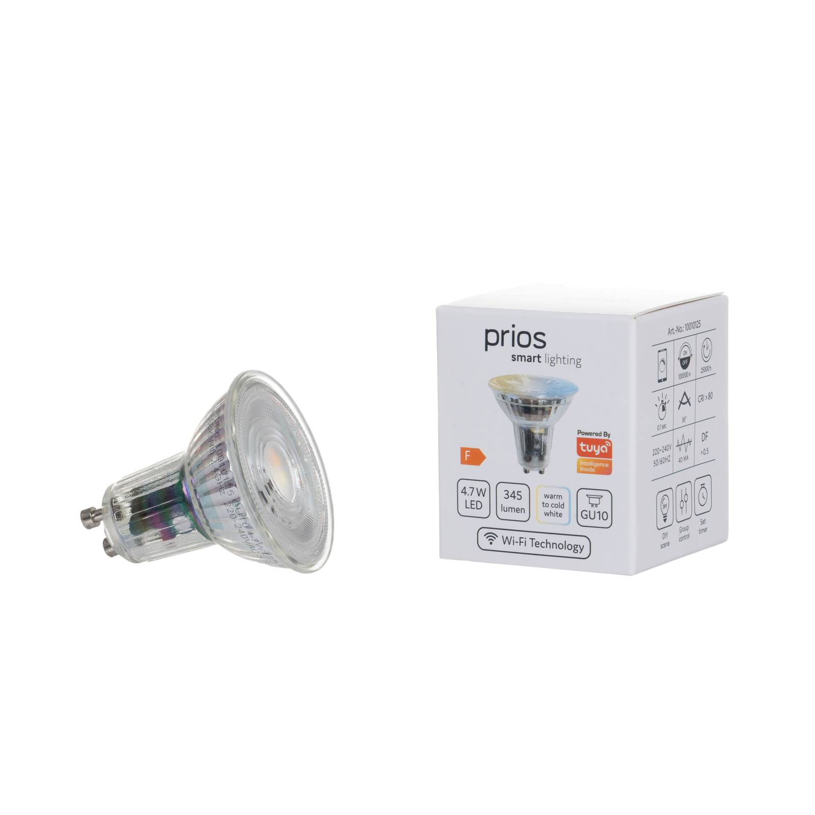 Prios LED GU10-lampa glas 4,7W WLAN klart 3-pack