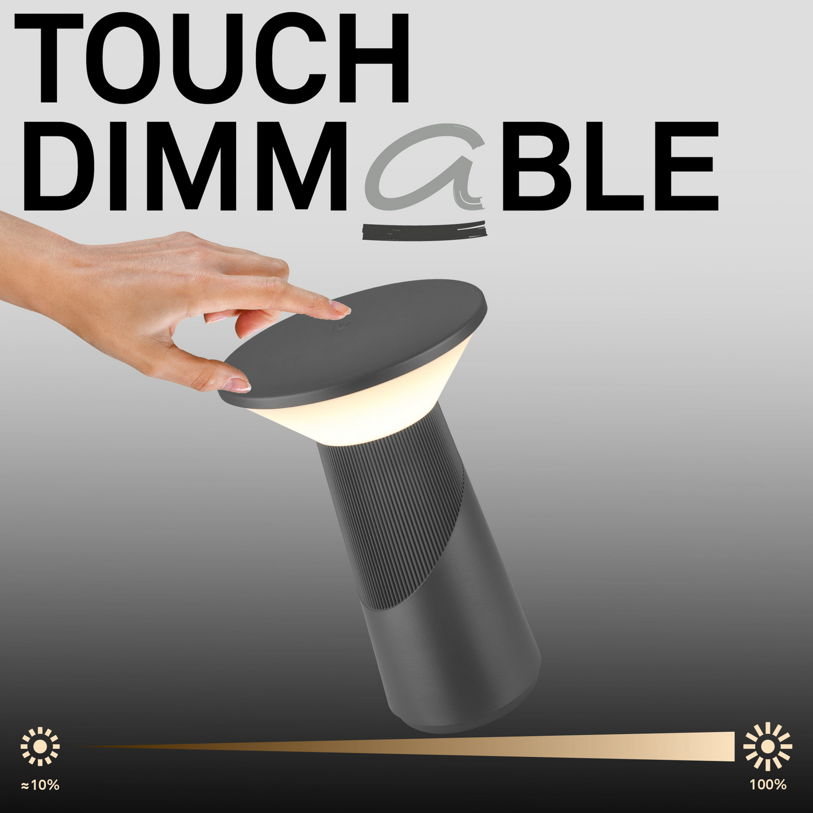 Lampa stołowa LED z akumulatorem Pilia, antracytowa, wysokość 24 cm, IP44 Lampa stołowa LED z akumulatorem Pilia, antracytowa, wysokość 24 cm, IP44
