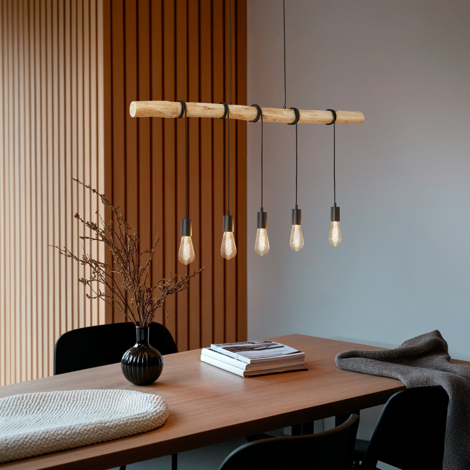 Rom Závěsná Lampa Black/Wood - Lindby