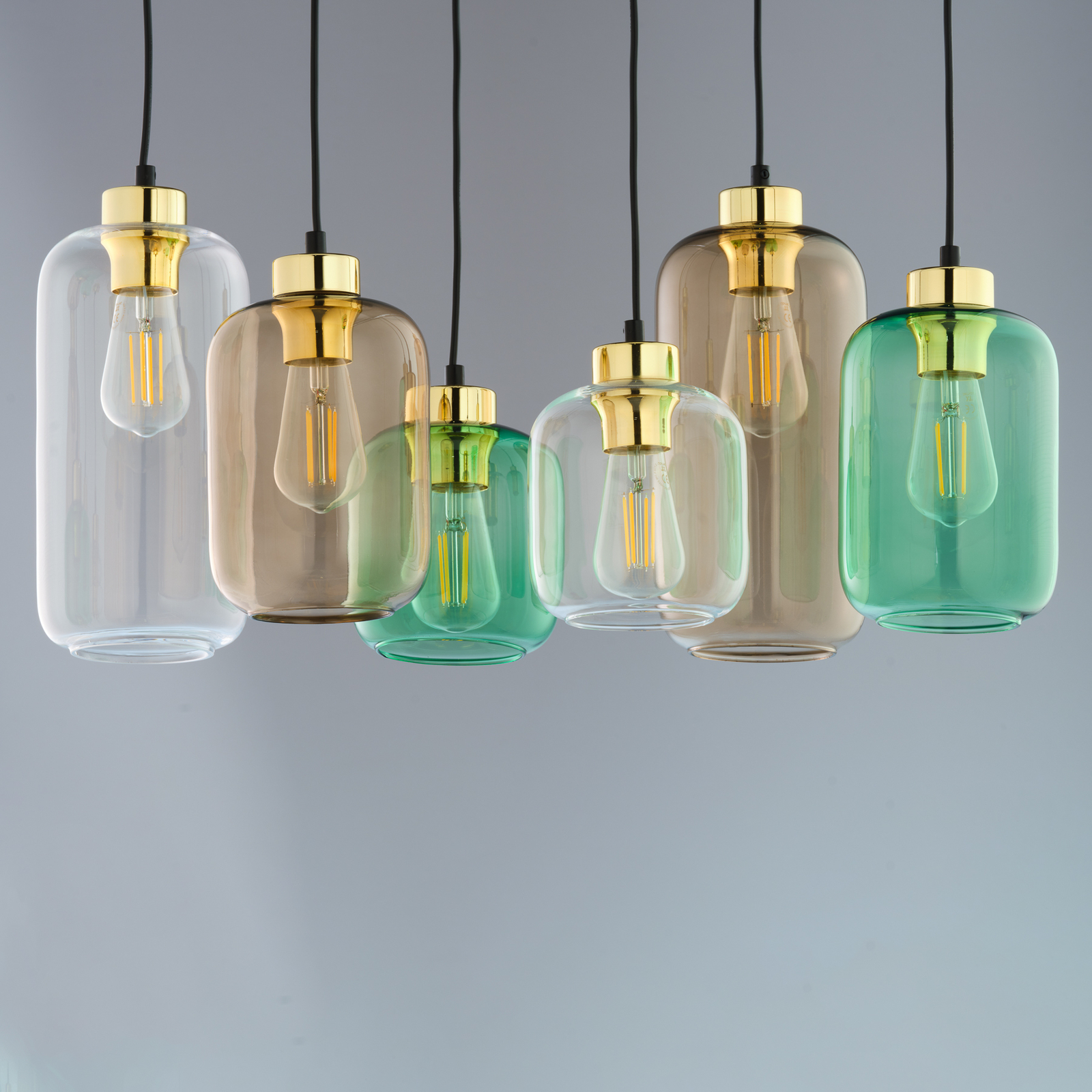 Marco Green hanglamp, 6-lamps helder/groen/bruin