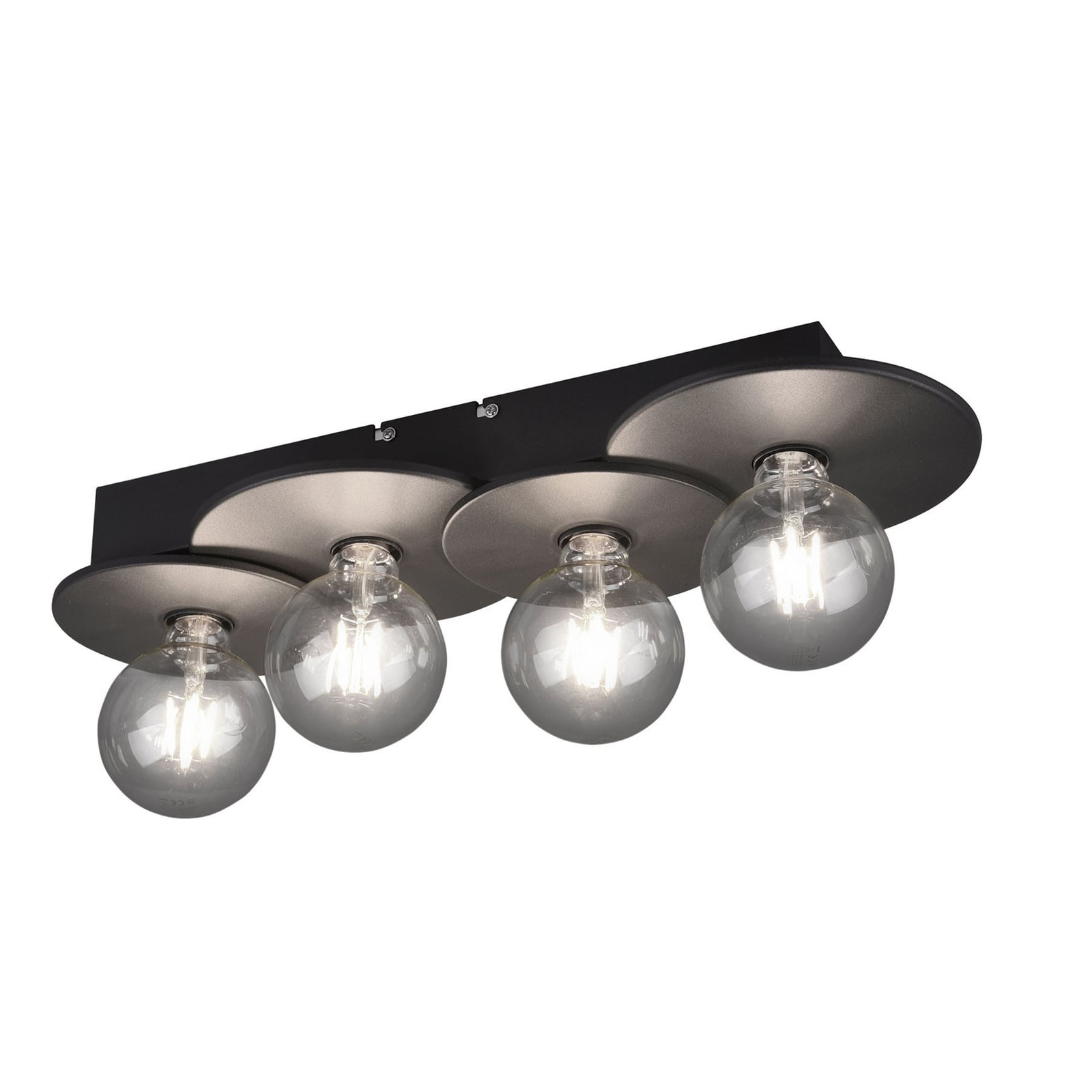 TRIO LEUCHTEN Deckenleuchte Discus, 4-flg., schwarz, für Wohn- / Esszimmer, Metall, E27, 28 W, Energieeffizienz: A++, L: 53, B: 20 cm, H: 6 cm