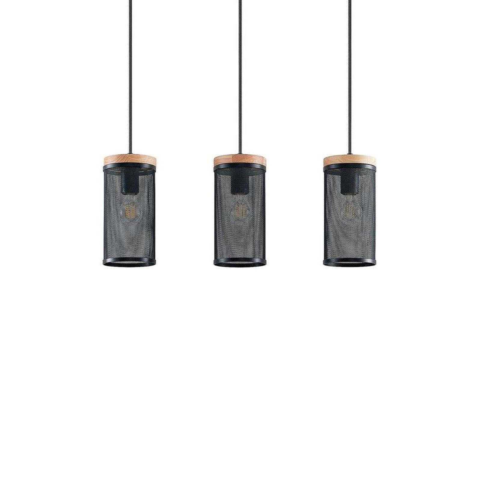 Kiriya 3 Závěsná Lampa Black/Wood - Lindby