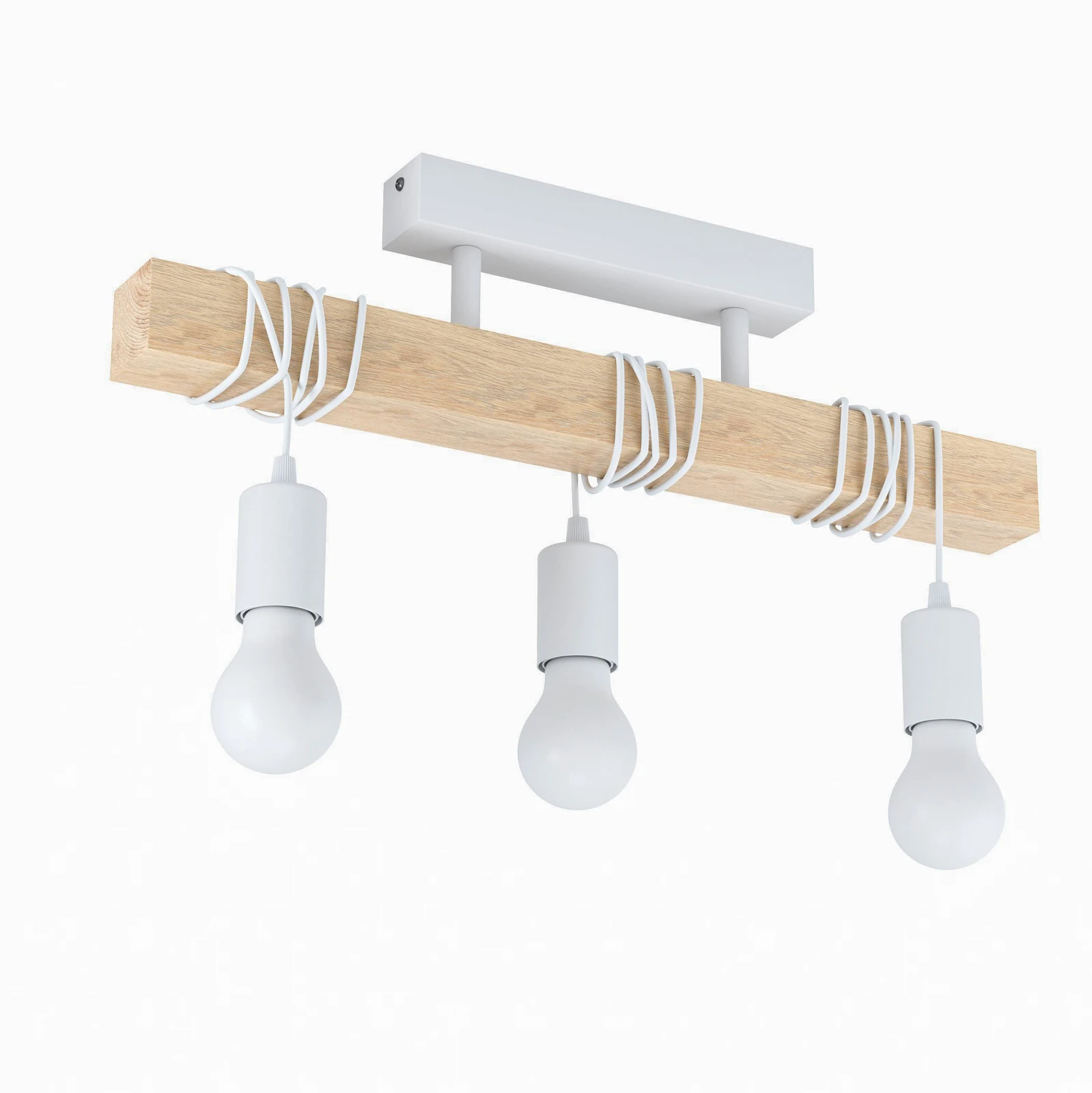 Townshend ceiling lamp made of wood, 3-bulb white
