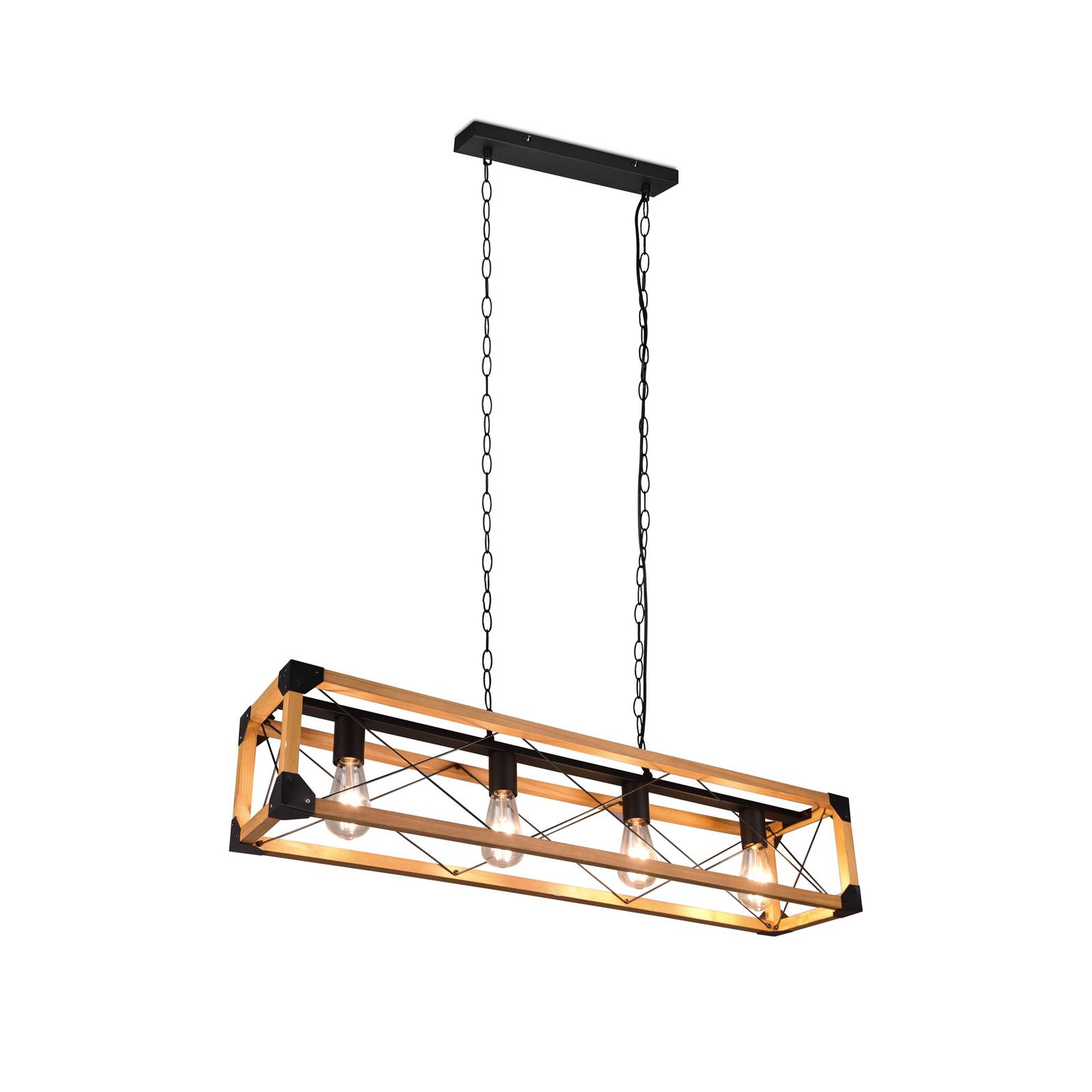 Trio Lighting Suspension Tenali avec abat-jour en bois 4 lampes