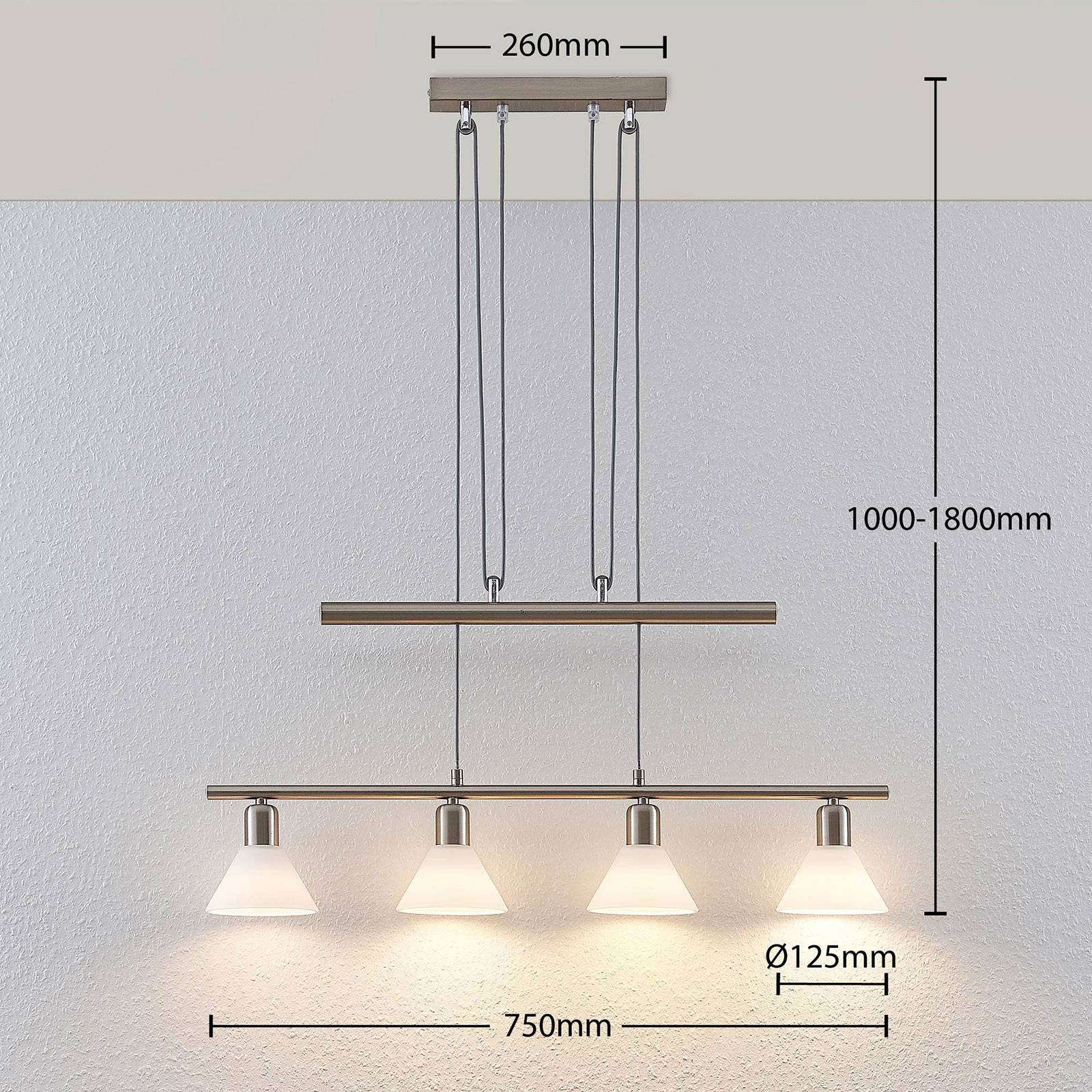 Lampa wisząca Lindby Delira, 4-punktowa, nikiel, regulowana wysokość