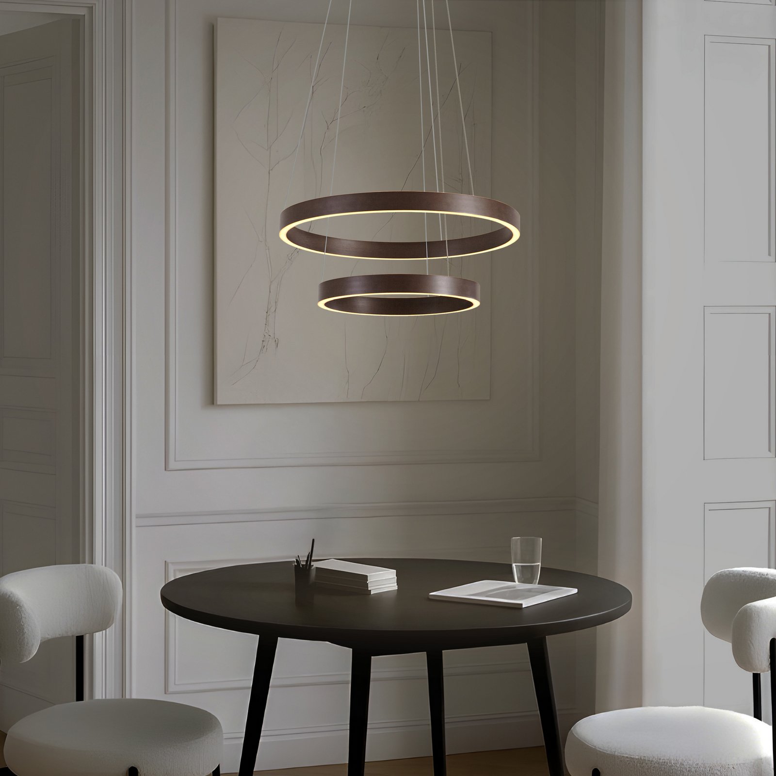 Lucande LED závěsné světlo Yonam, Ø 60 cm, 2 žárovky, hnědé, CCT Lucande LED závěsné světlo Yonam, Ø 60 cm, 2 žárovky, hnědé, CCT