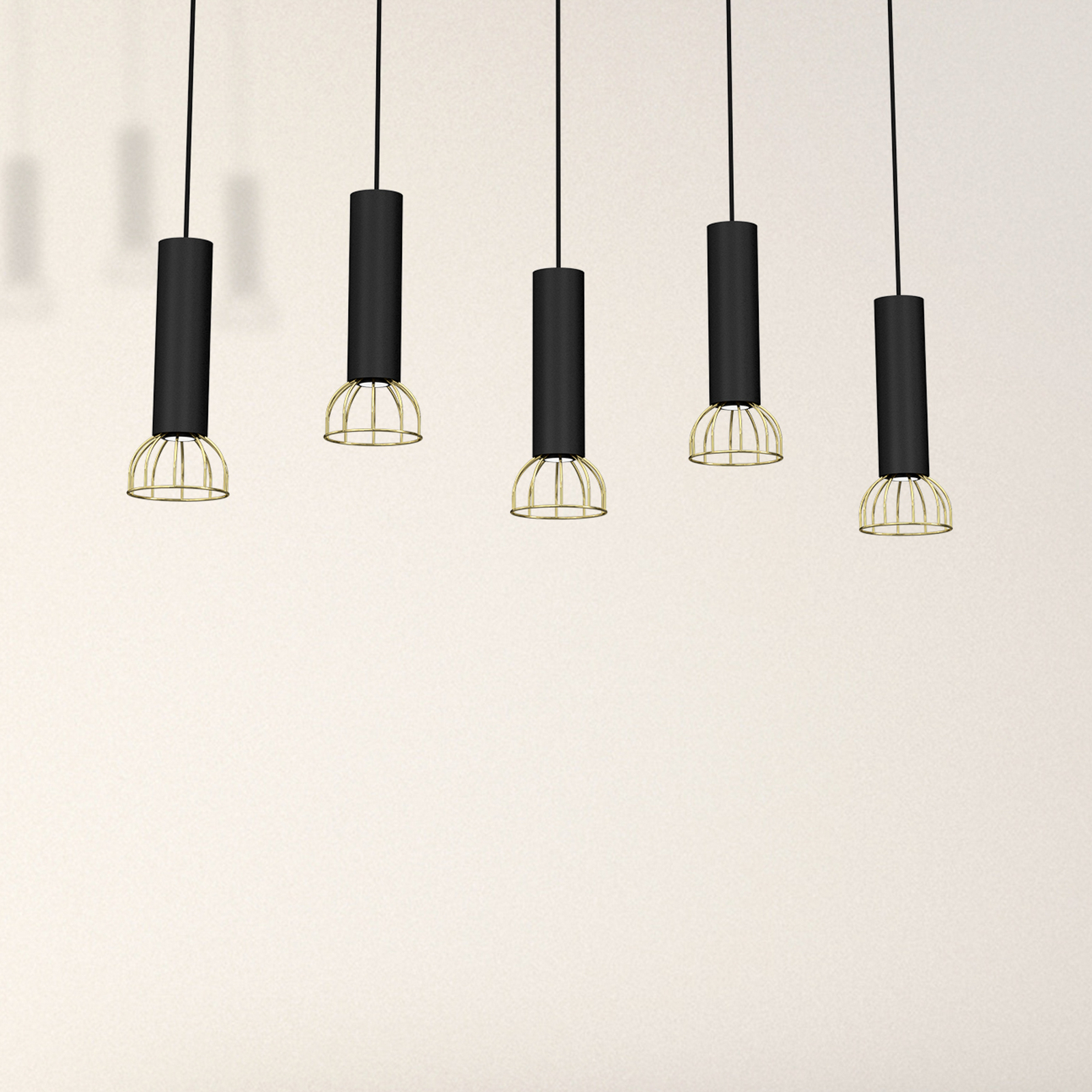 Danjel hanging light, 5-bulb, black/gold