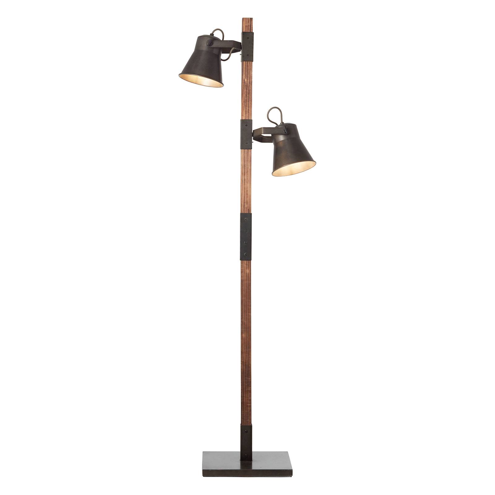 Plow floor lamp with 2 spots, black/dark wood