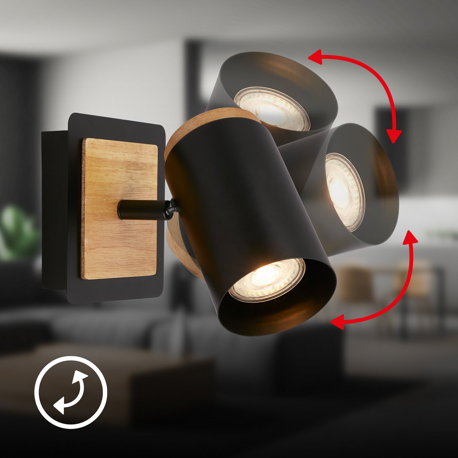 Wandspot Duta, uitsteeklengte 16 cm, zwart/houtkleur, hout