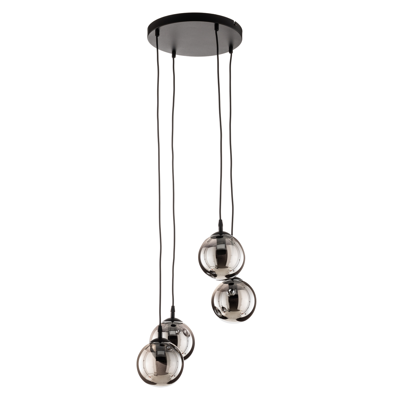 Hanglamp Glassy 4-lamps rond, glas grafiet