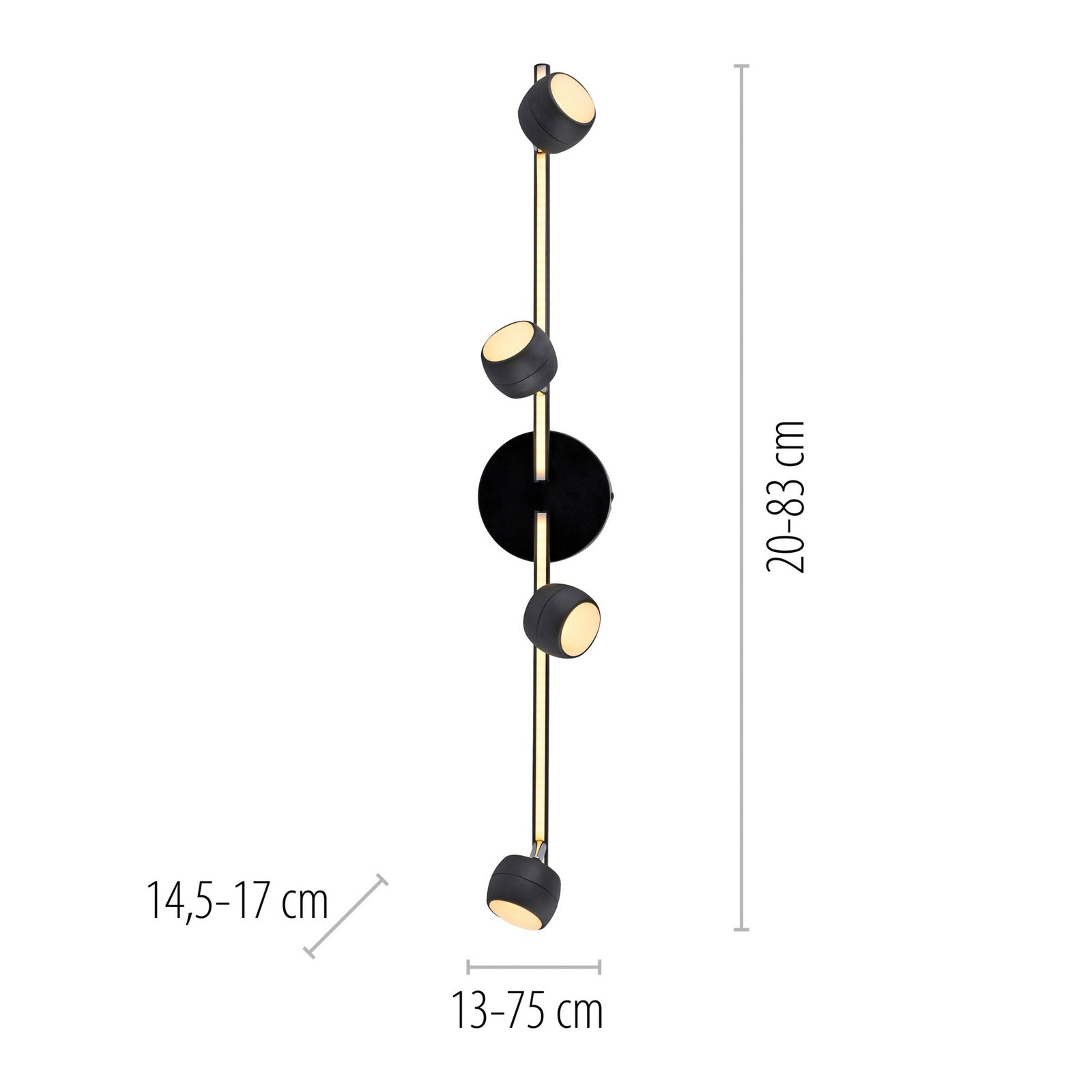 JUST LIGHT. LED-kattospotti Jarik, 4-lamppuinen, musta, 3 000 K
