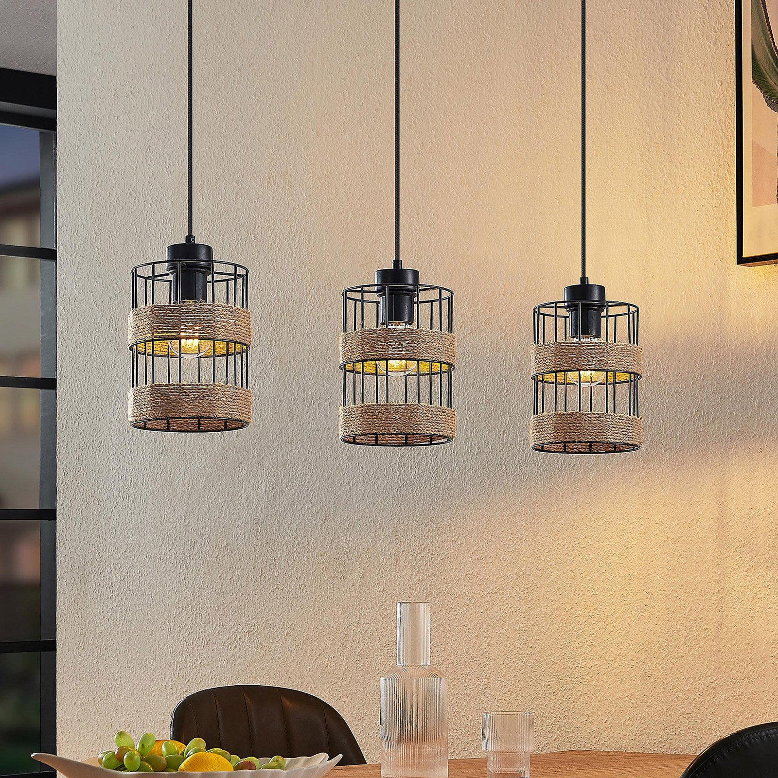Lampă suspendată Lindby Espinia 3 becuri - Camera de zi / sufragerie - Modern - negru bej - Metal