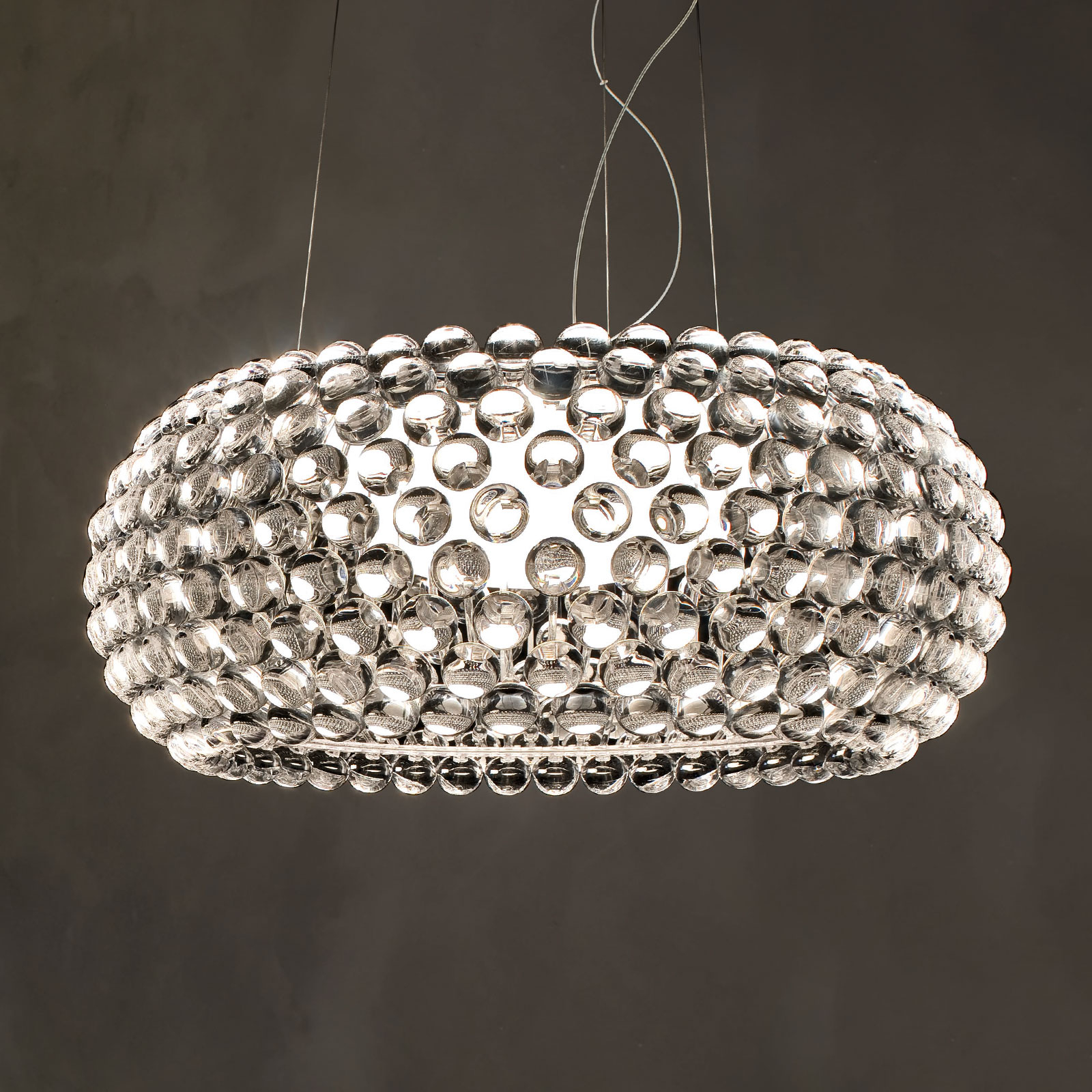 FOSCARINI Foscarini Caboche grande hanging light transparent, for Living / Dining Room, handblown glass, polymethyl methacrylate, aluminium, metal, 47 W, energy efficiency: A+, H: 28 cm