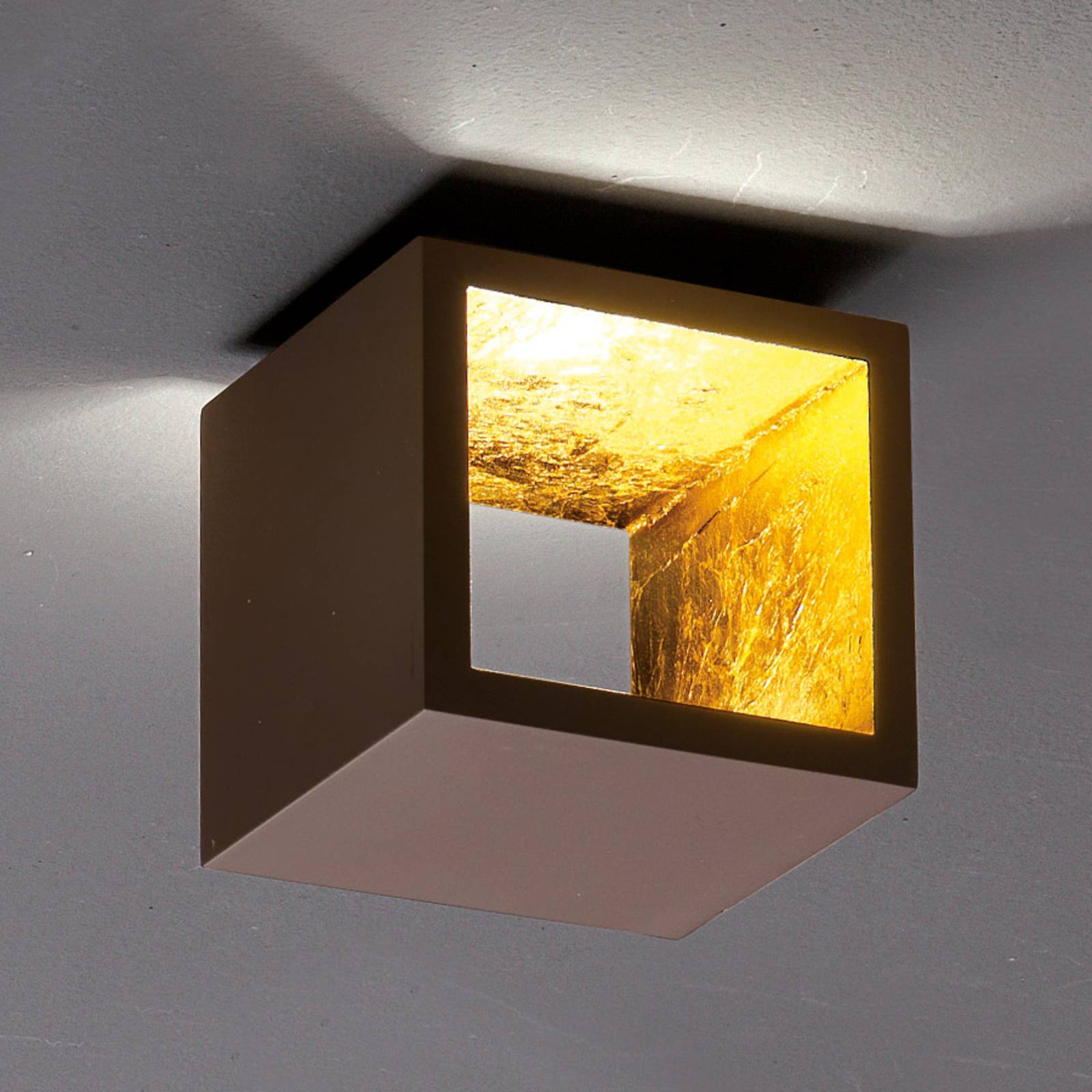 ICONE Cubò – LED-taklampa 10 W brun/guld