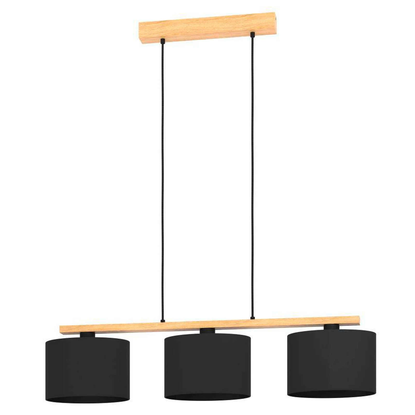 Lampada a sospensione Castralvo, lunghezza 97,5 cm, nero, a 3 luci, tessuto